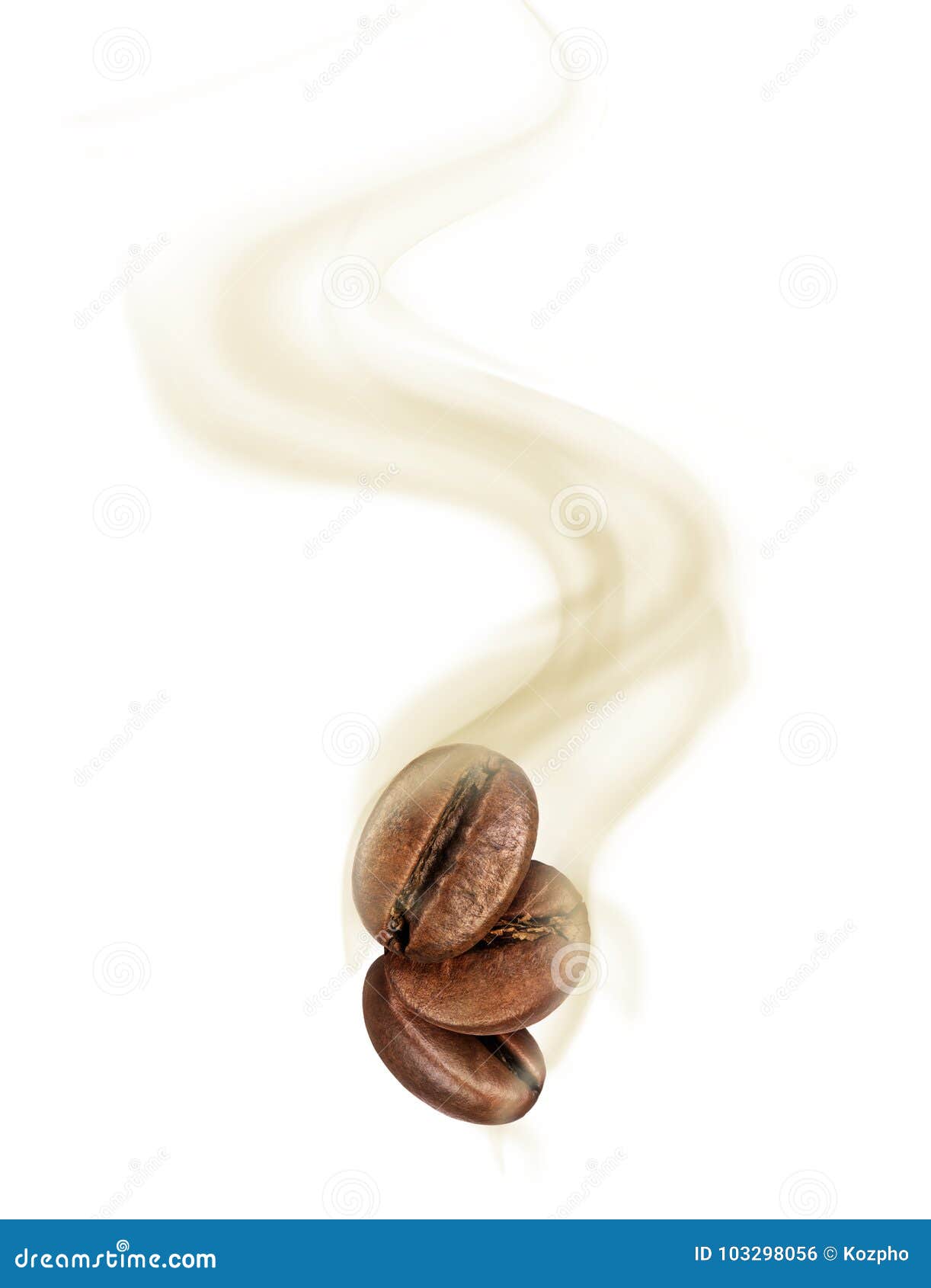 Coffee Beans with Hot Steam Closeup on White Background Stock Photo