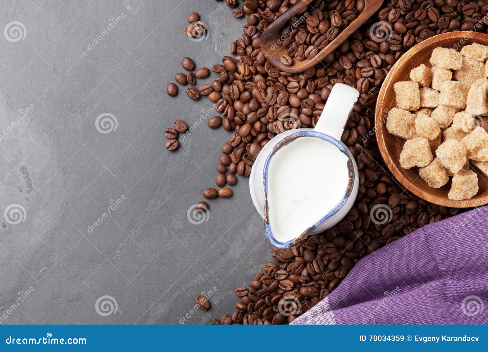Coffee Beans, Milk and Brown Sugar Stock Image Image of copyspace