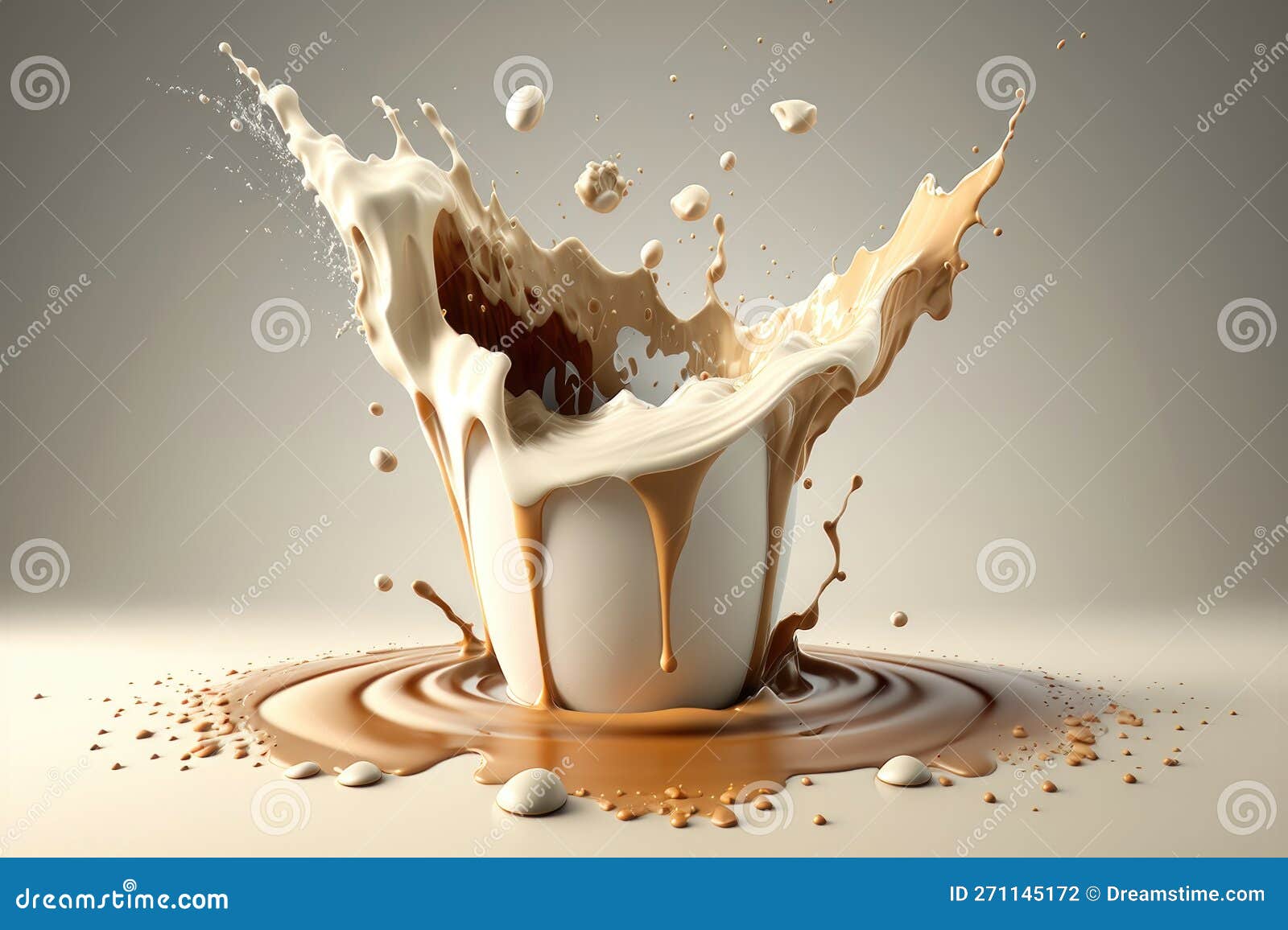 Coffee Beans and Milk Falling into Splash of Coffee. AI Generation