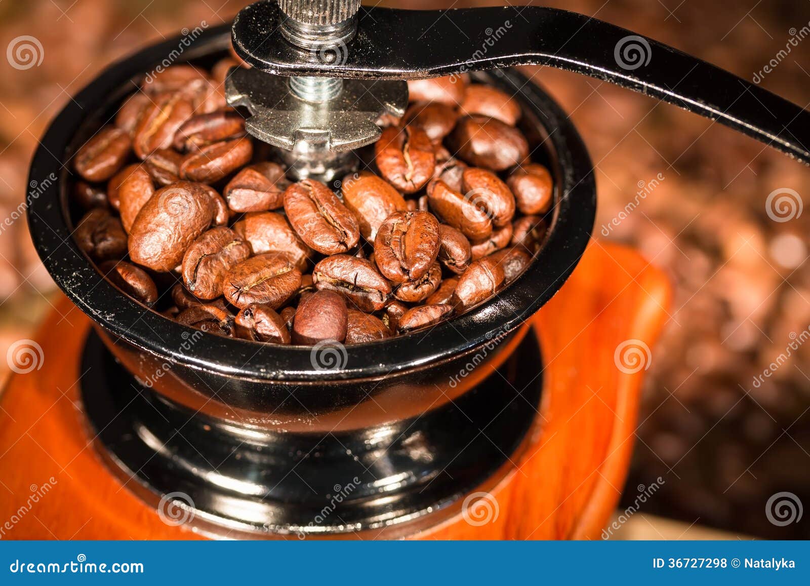 Coffee beans in a mill. stock photo. Image of drink, beans 36727298