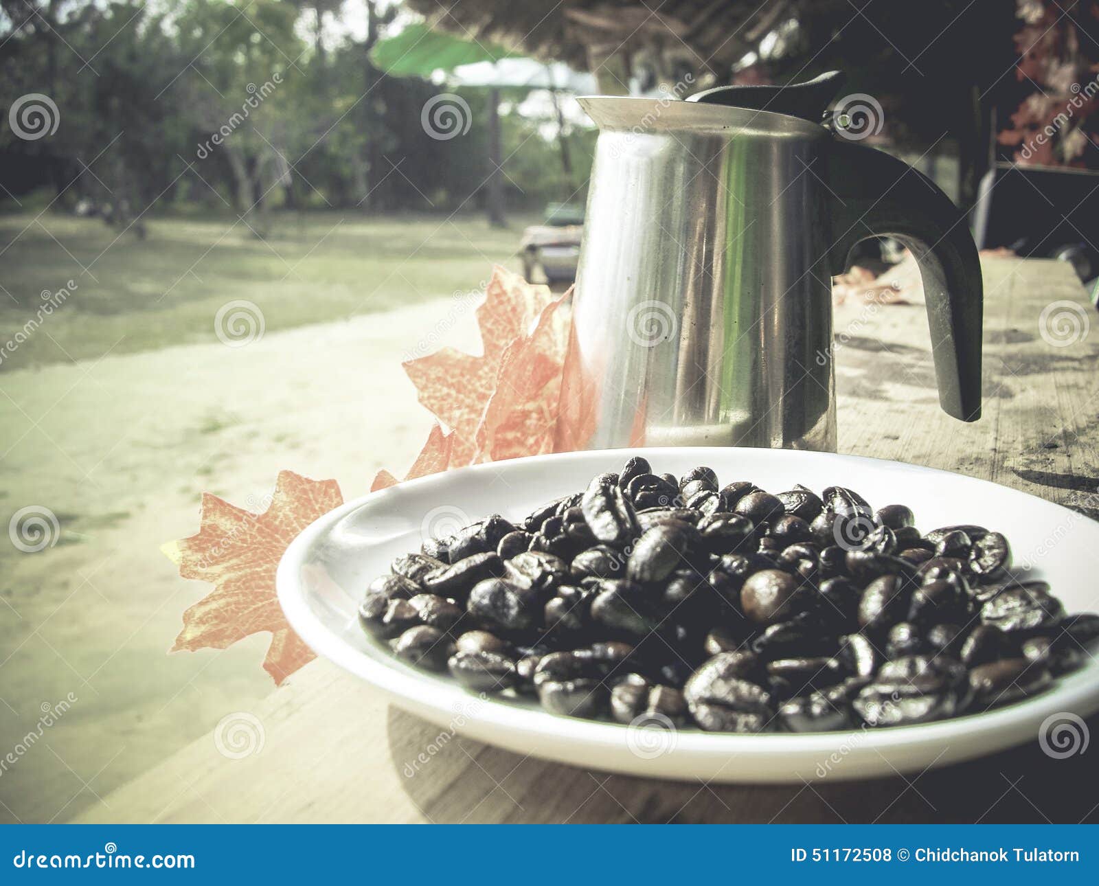 Coffee beans and mocca pot stock photo. Image of table 51172508