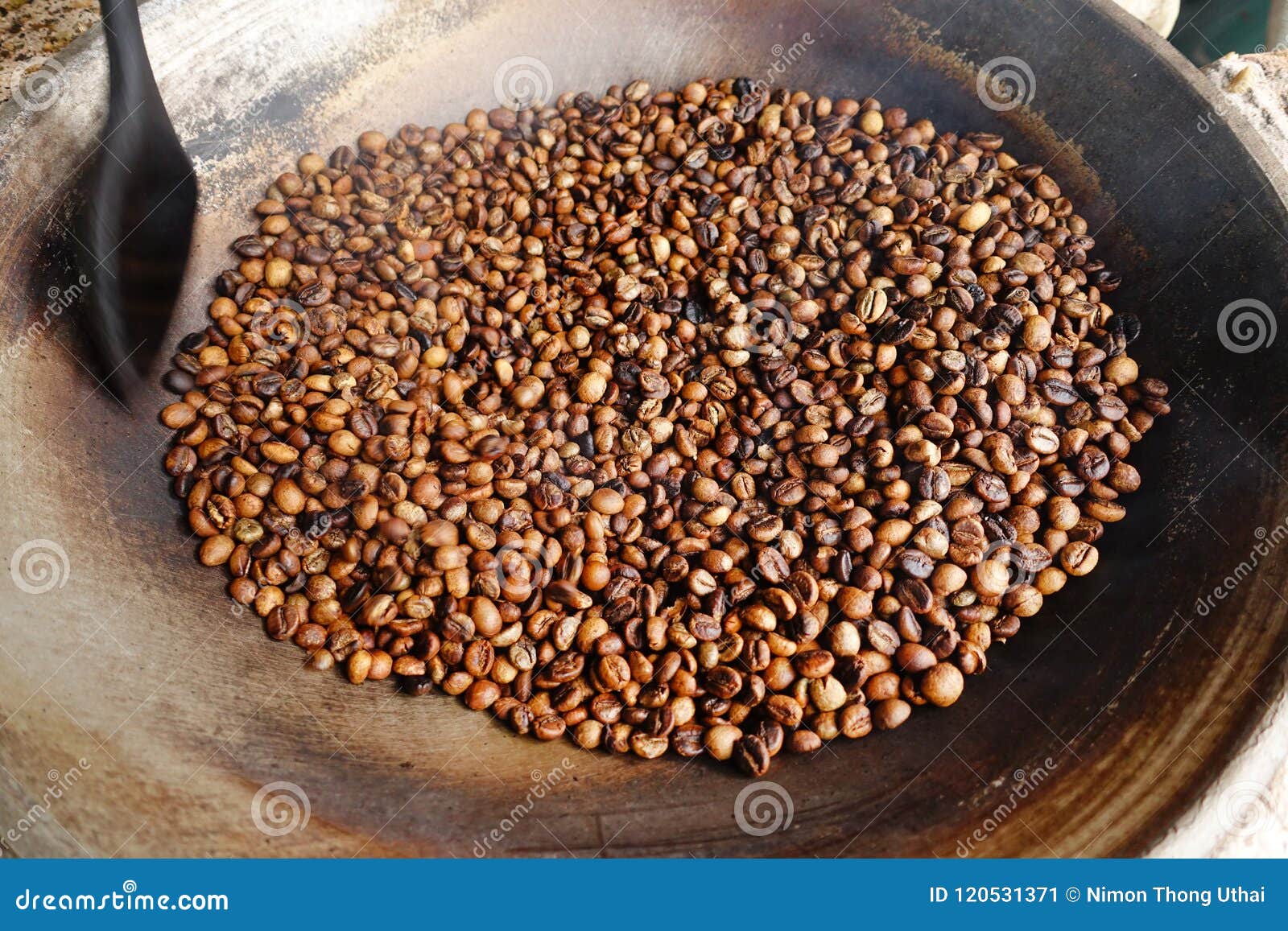 Coffee Beans are Roasting in Pan Stock Image Image of beans, grain