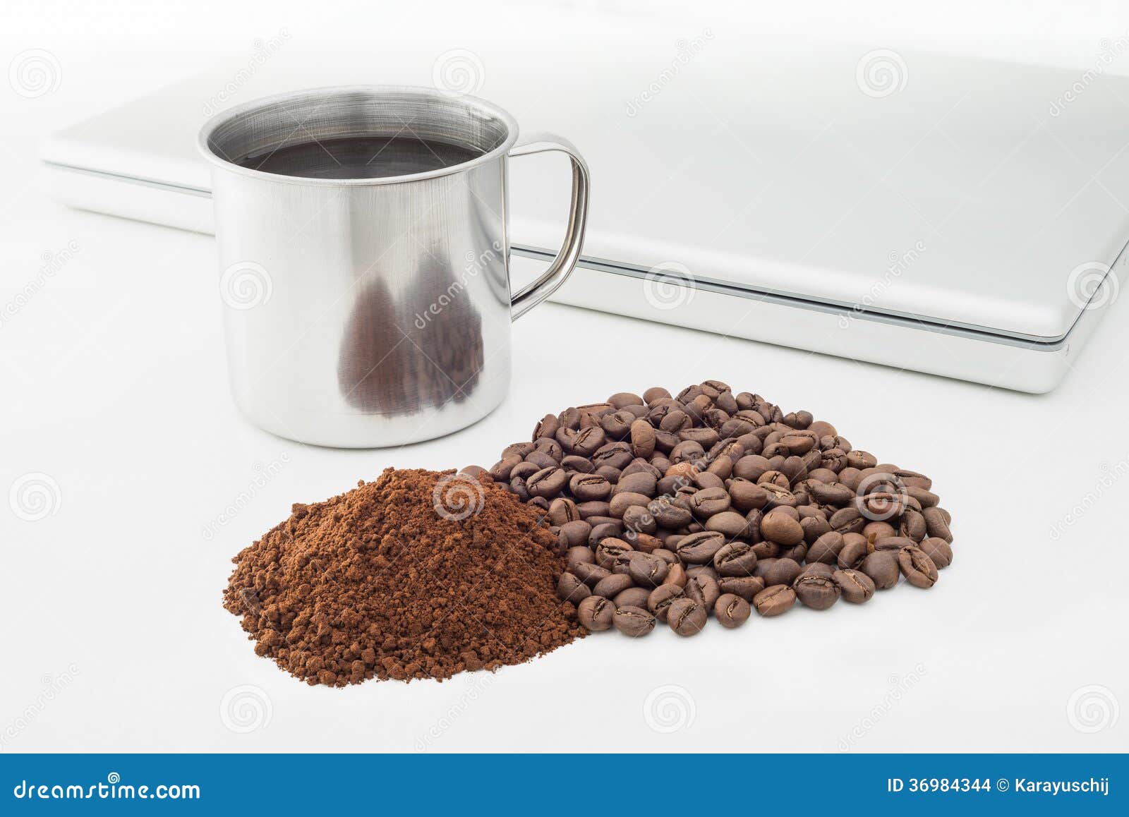 Coffee Beans and Soluble Coffee Stock Photo Image of drink, computer