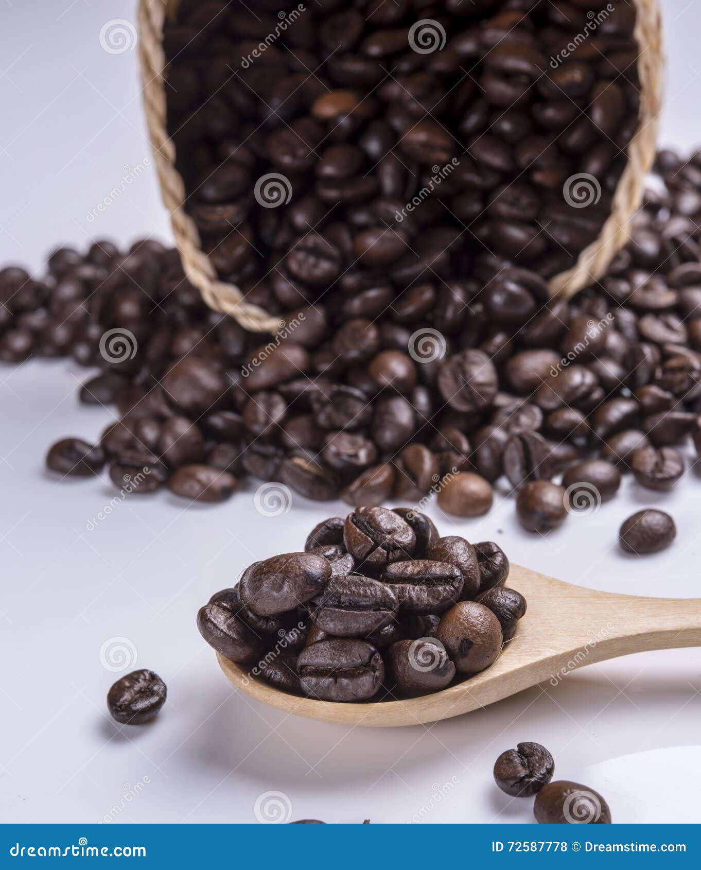 Coffee beans in a spoon stock photo. Image of close, freshness 72587778