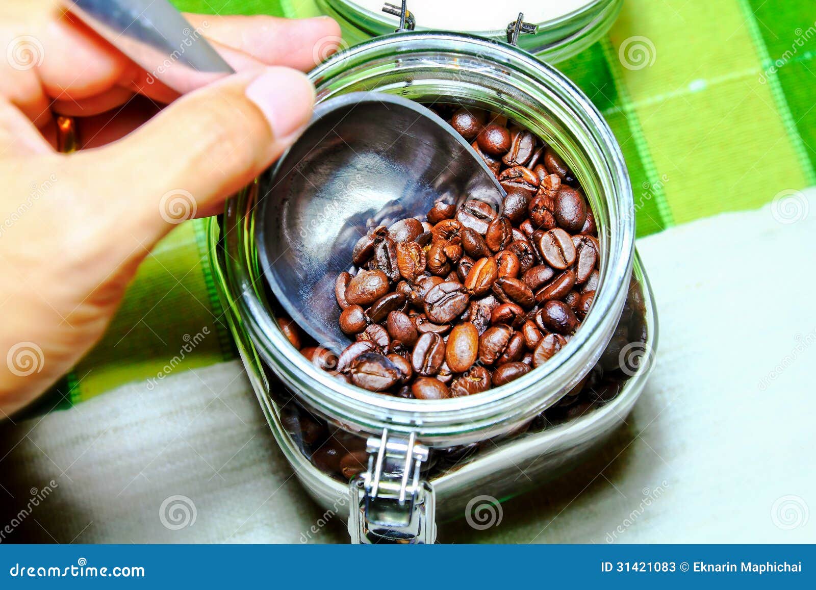 Coffee beans storage stock image. Image of measuring 31421083
