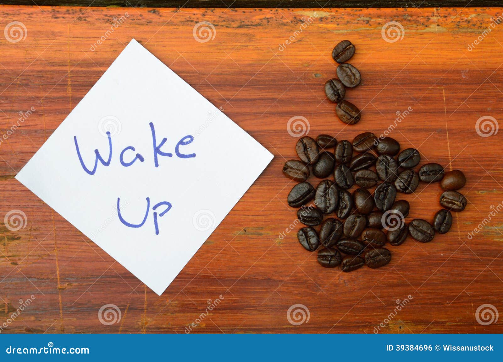 Coffee Beans and Wake Up Note Stock Photo Image of bean, coffee 39384696