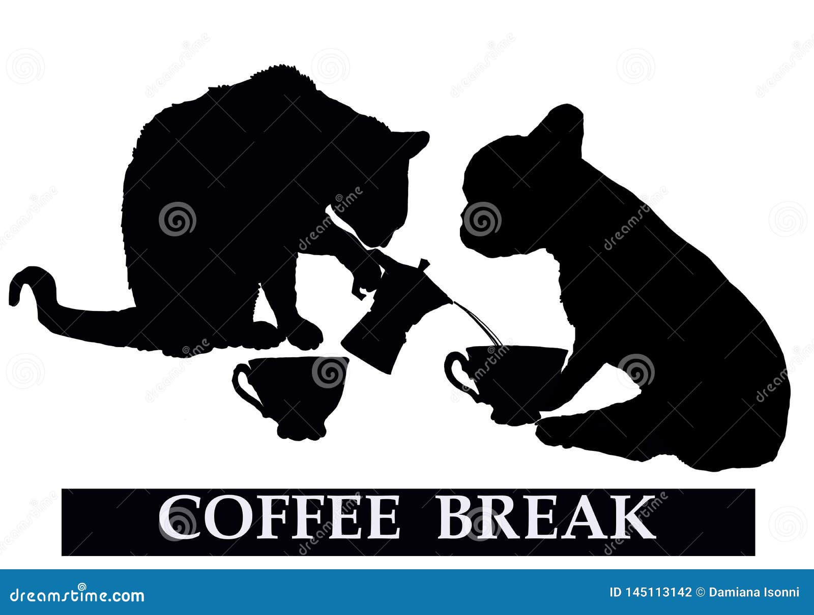 coffee break with cat and dog