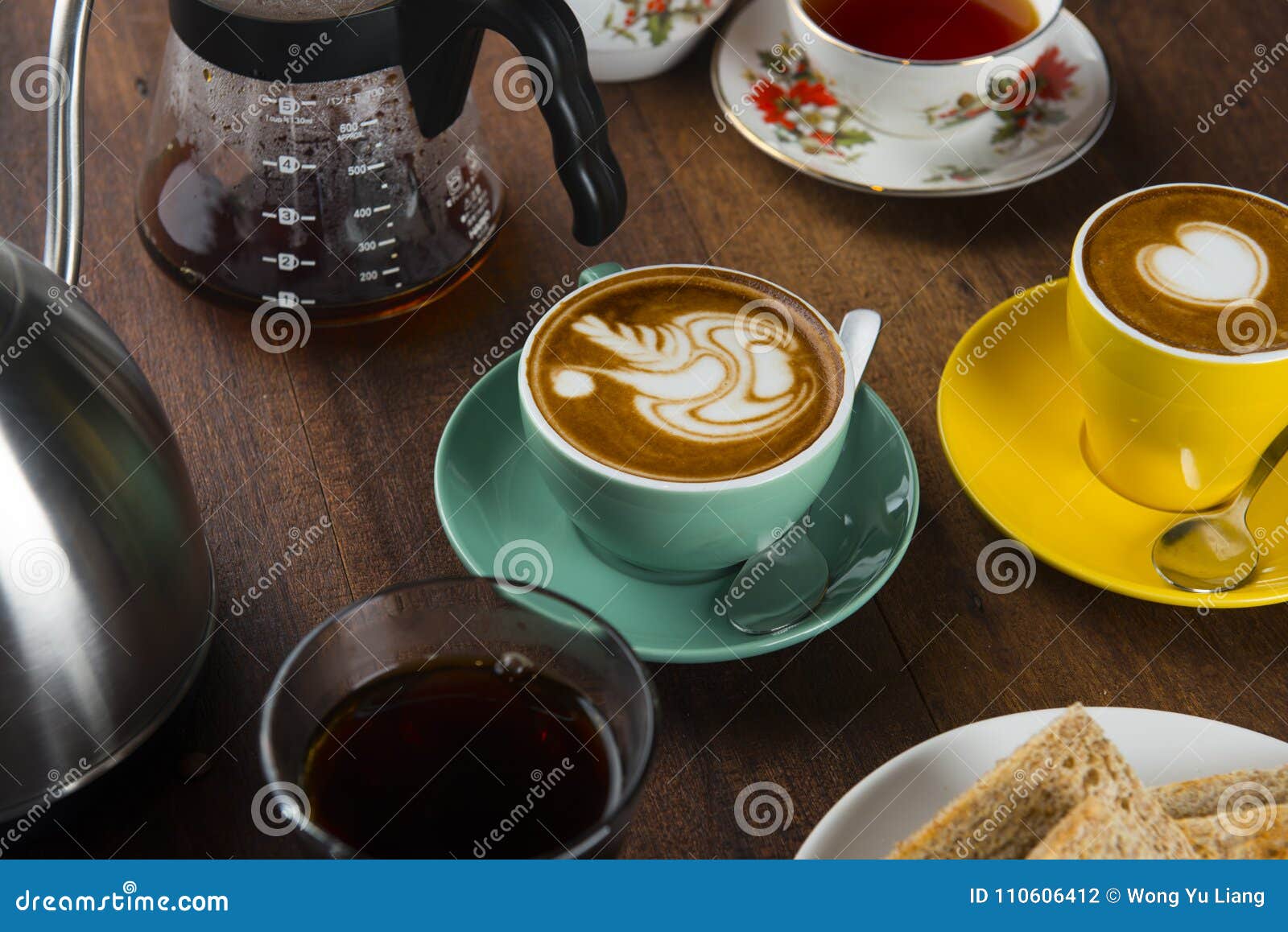 Coffee and breakfast items stock photo. Image of chip 110606412