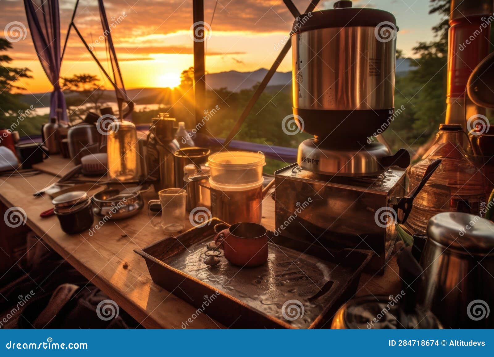 Coffee Brewing on a Camp Stove with Sunrise/sunset Stock Photo Image of relaxation, aroma