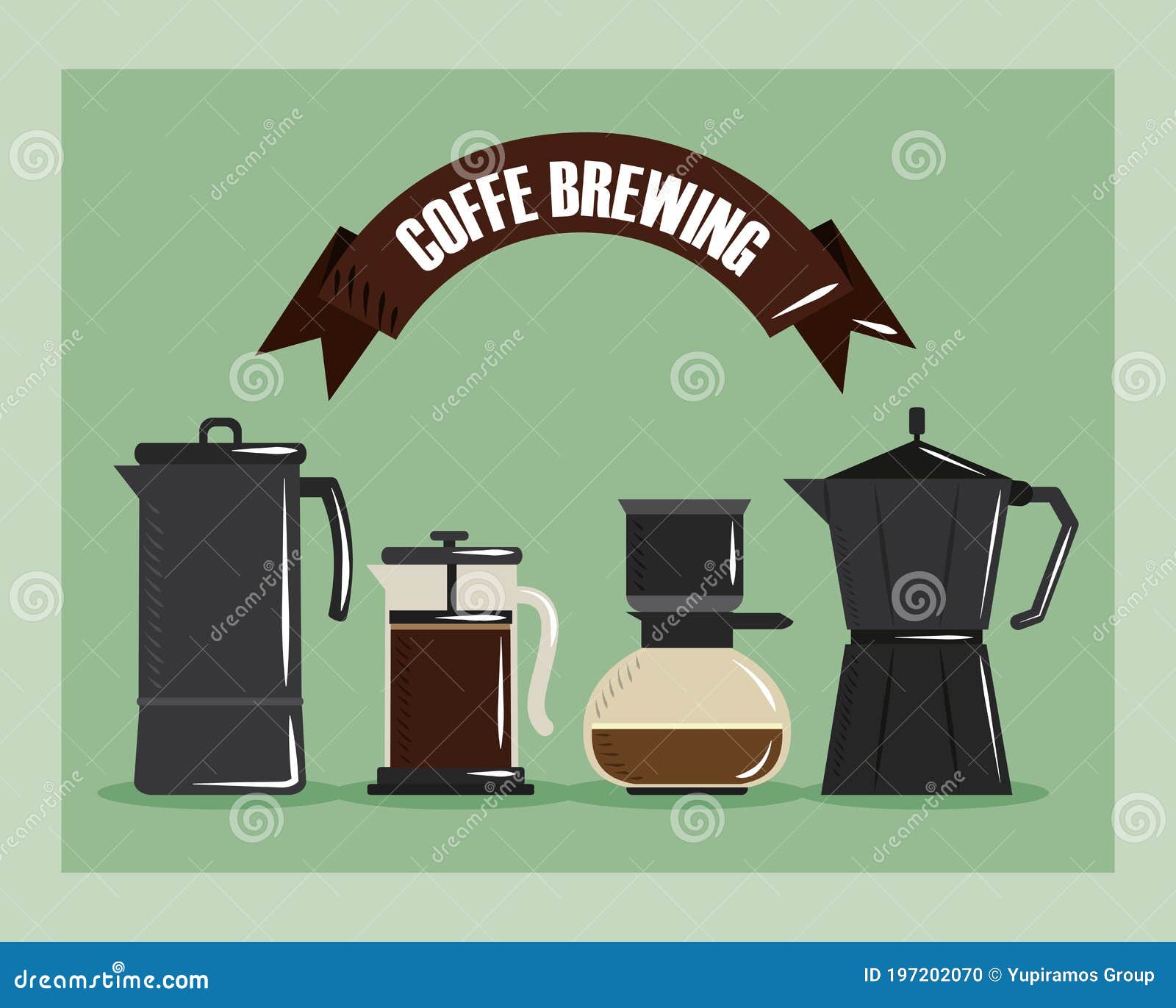 Coffee Brewing, Collection of Percolators Pots and Kettles Stock Vector
