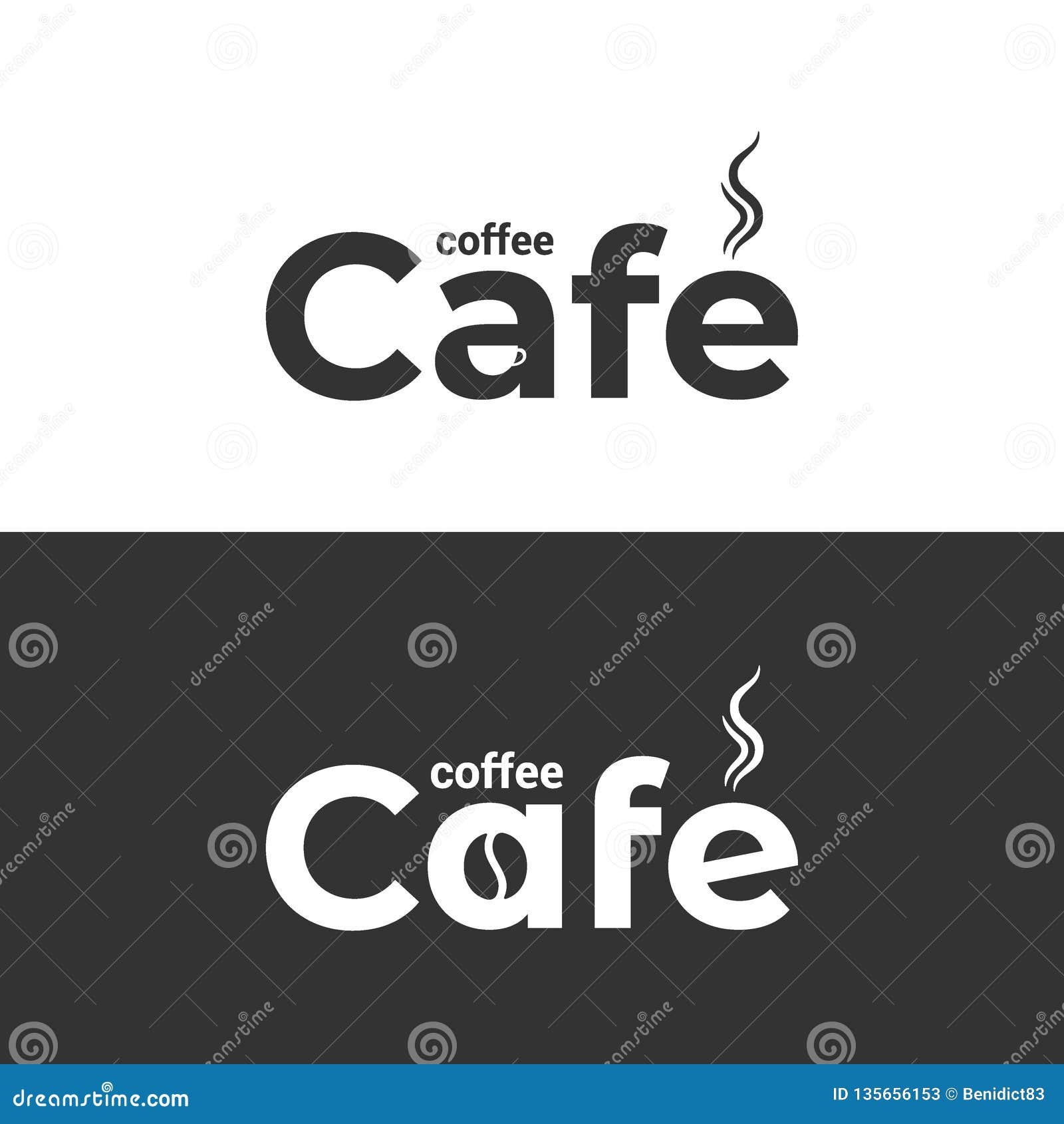 Coffee Cafe Logo. Coffee Cup and Bean Label on Black and White