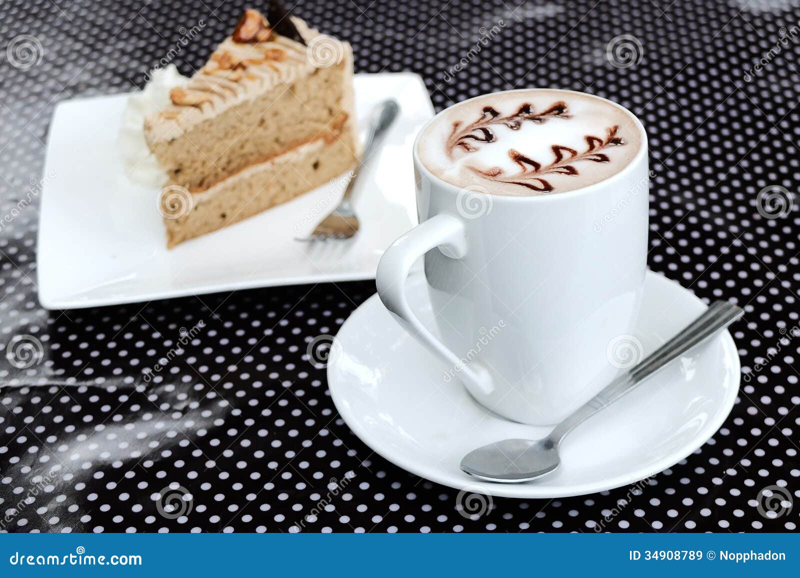 Coffee and Cake on Polka Dot Table Stock Image Image of asia, calm