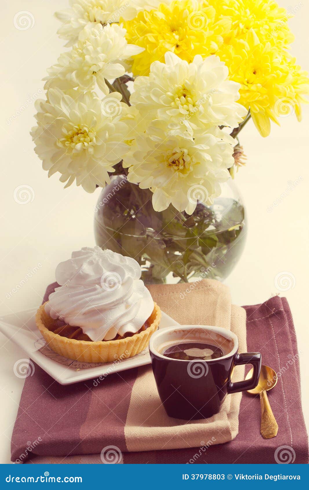 Coffee and Cake with Whipped Cream Stock Image Image of cookies