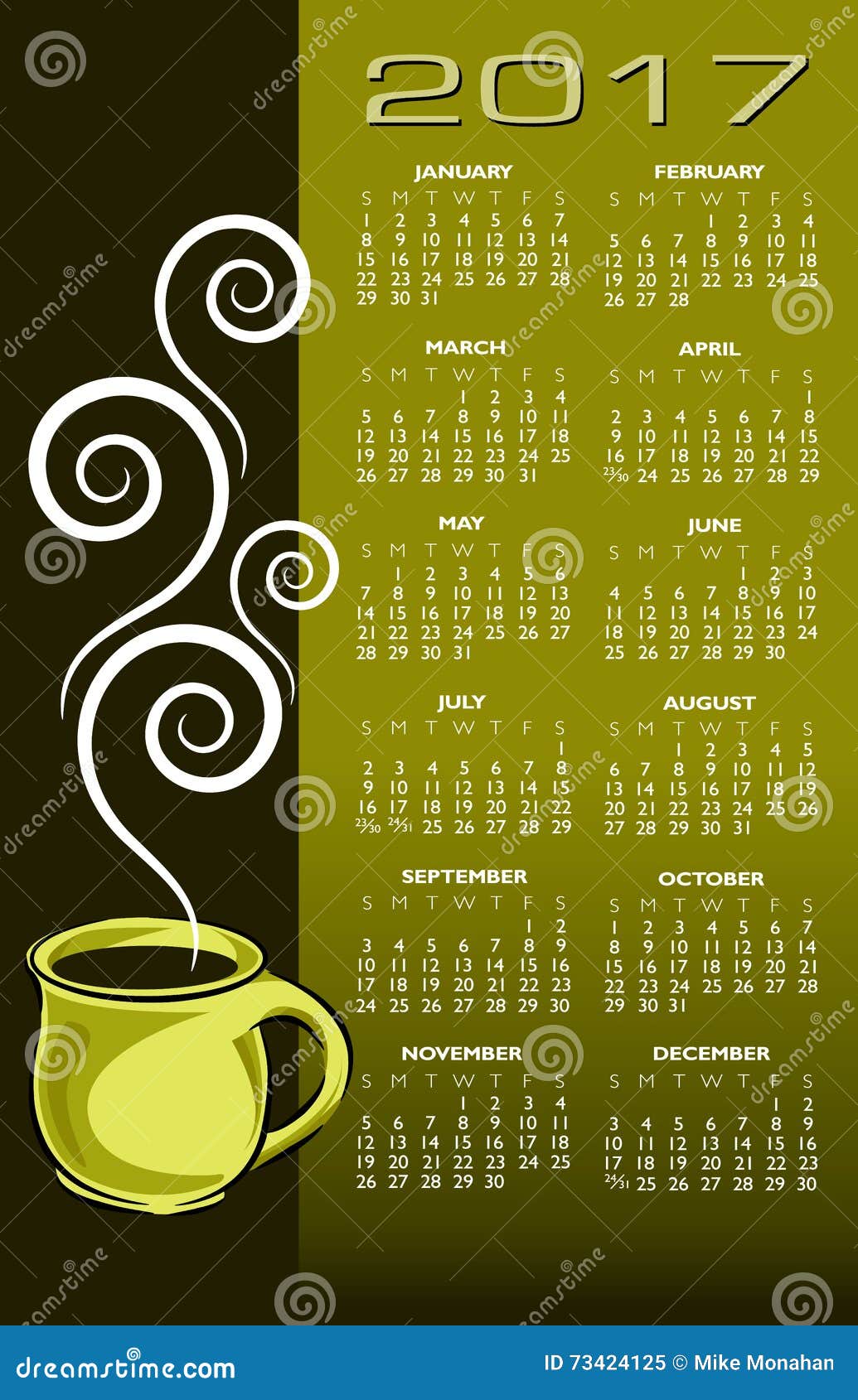 2017 coffee calendar stock vector. Illustration of ideal 73424125