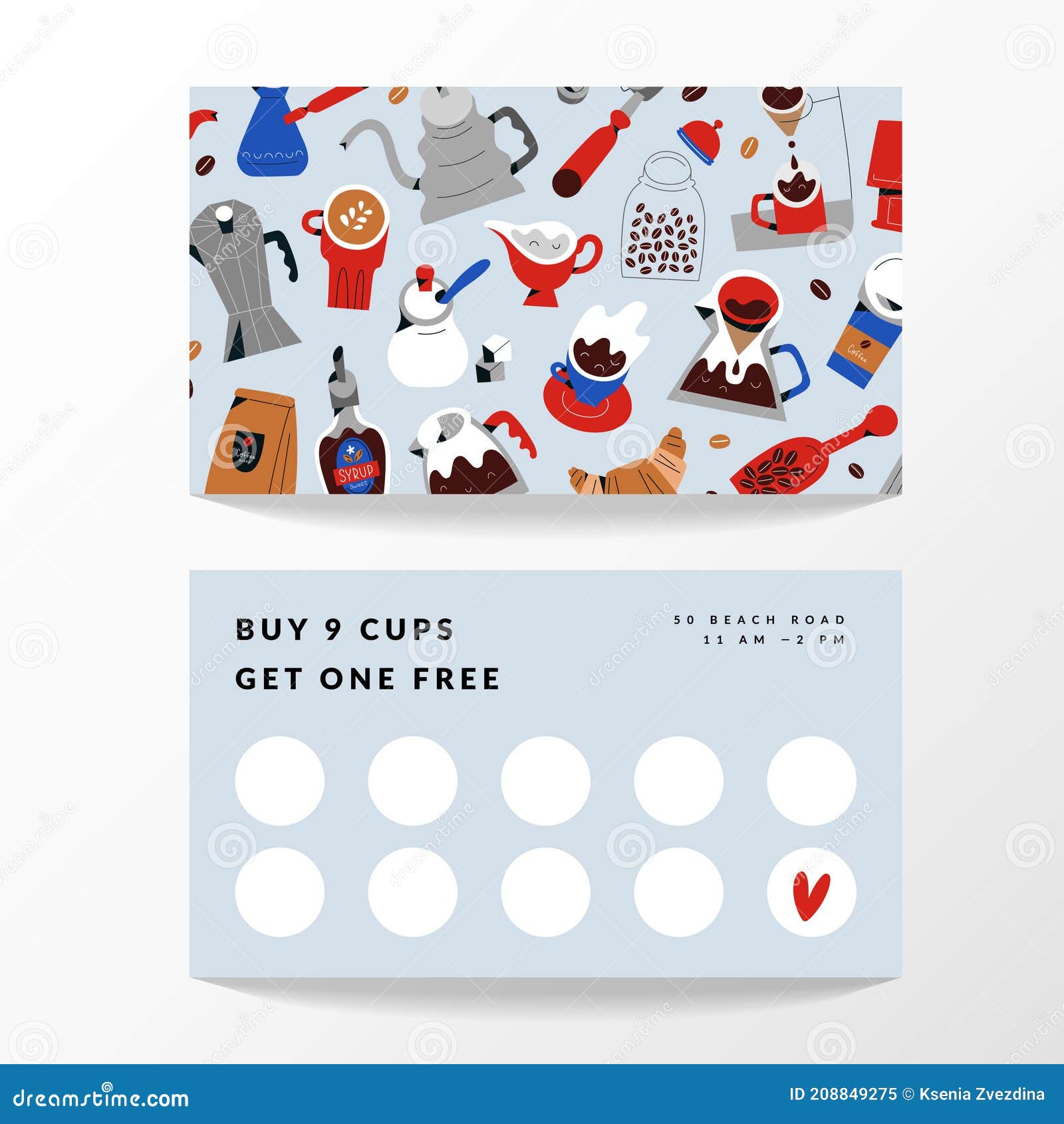 Coffee Card Template, Vector Layout for Loyalty Program Within Loyalty Card Design Template