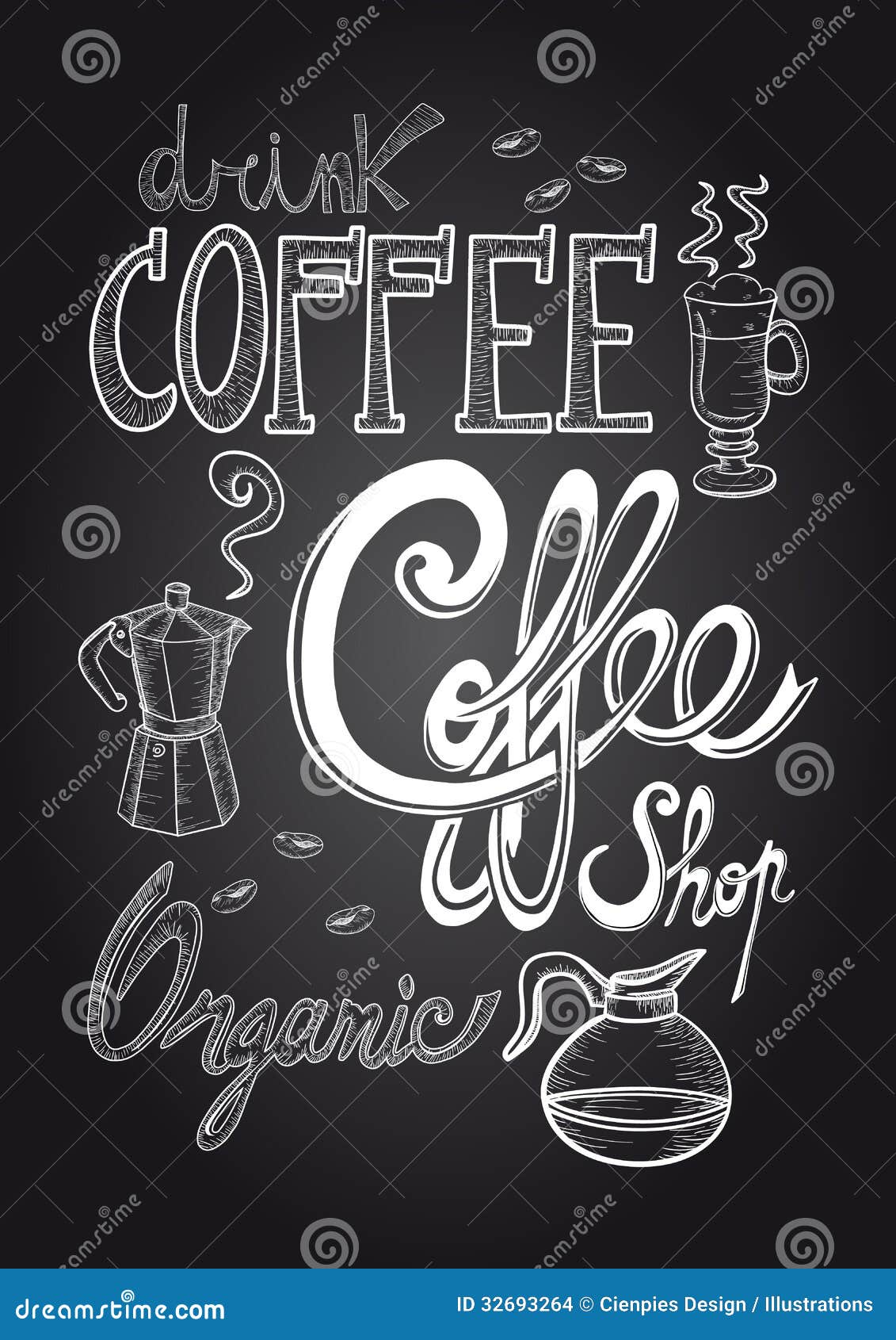 coffee chalkboard illustration vintage elements hand draw style poster vector layered easy manipulation custom 32693264