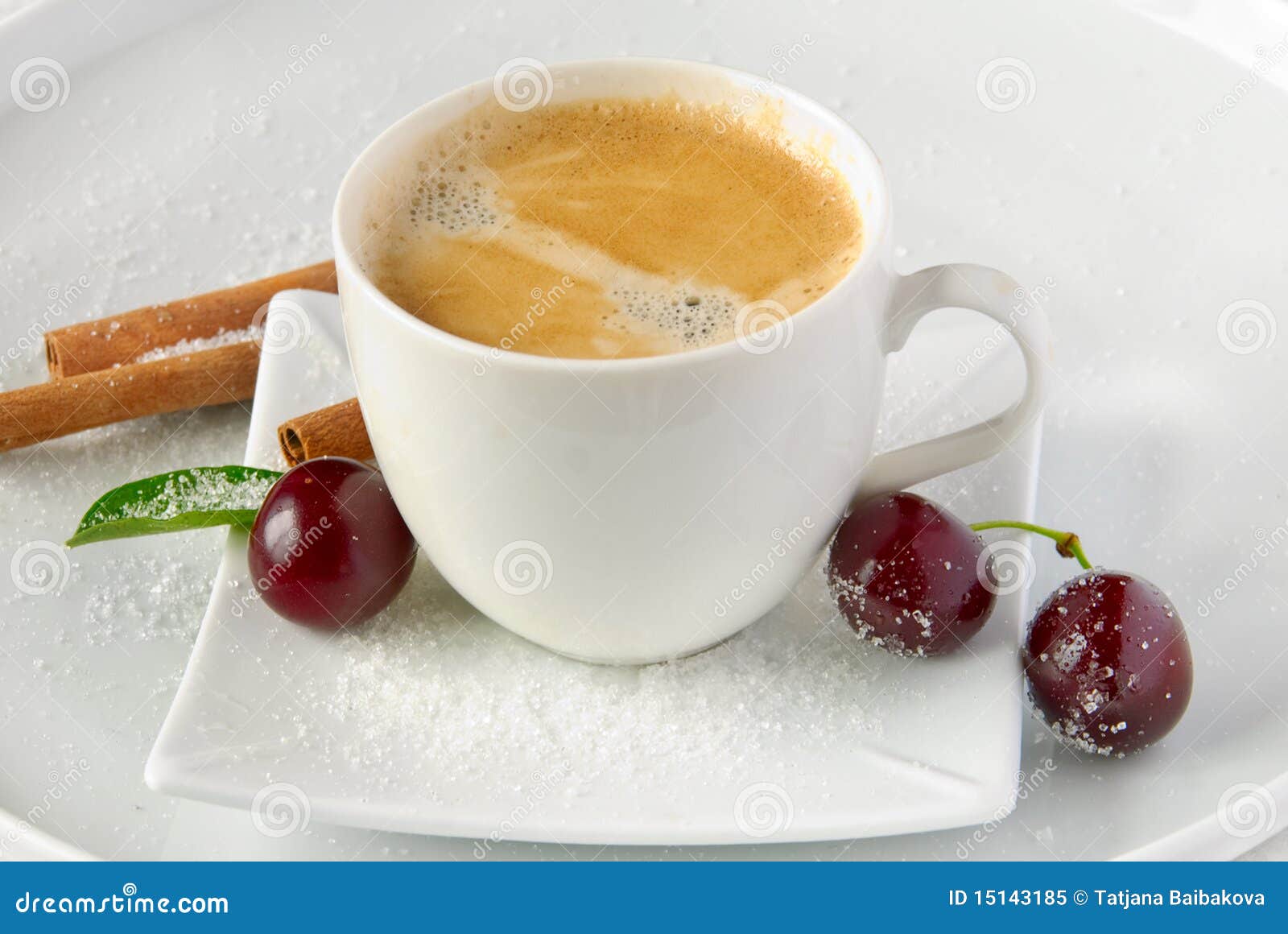 Coffee and cherries stock image. Image of cherry, plate 15143185