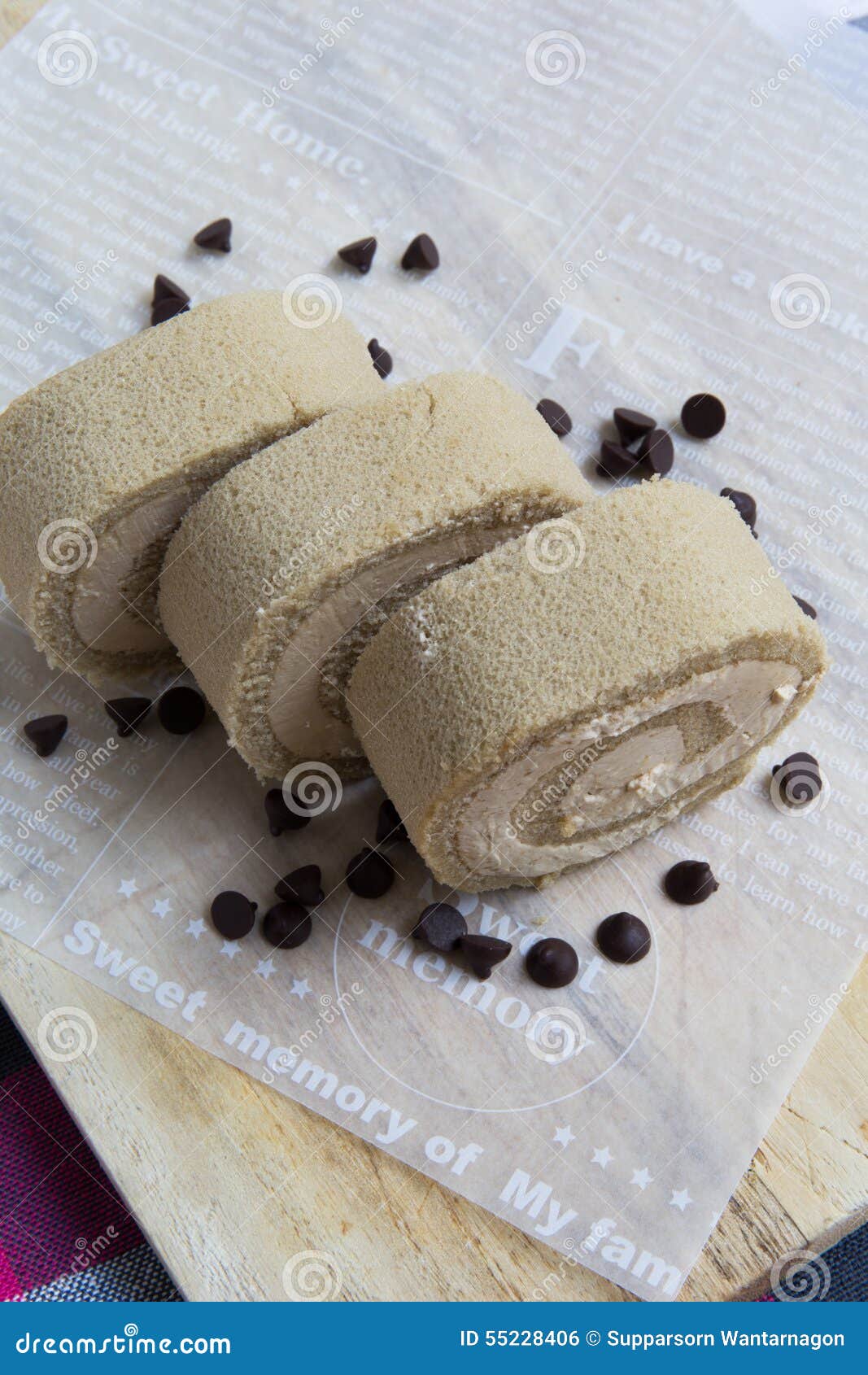 Coffee Roll Cake for Break stock photo. Image of background 55228406