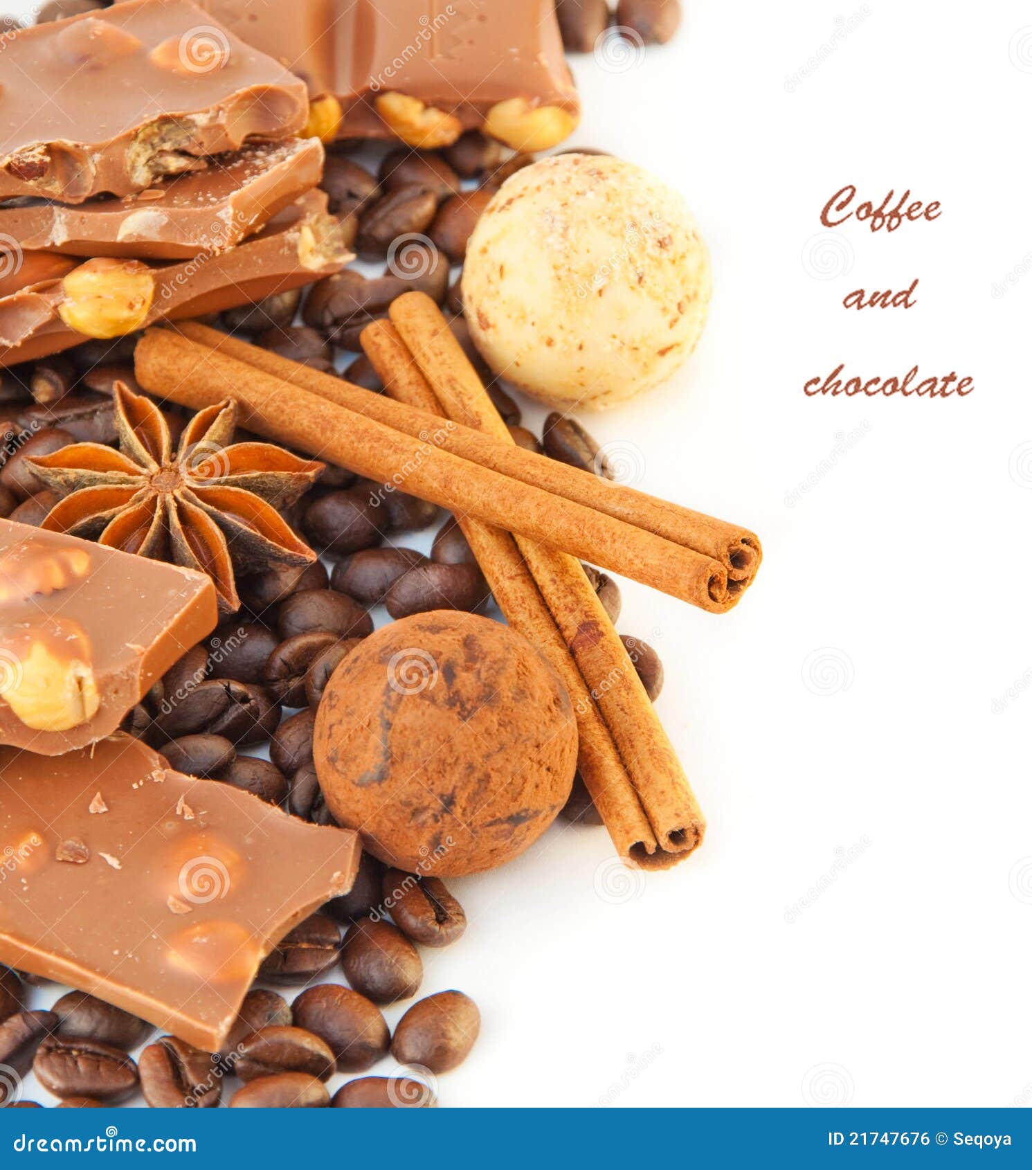 Coffee with Chocolates, Coffee Grains with Cinnamo Stock Photo Image