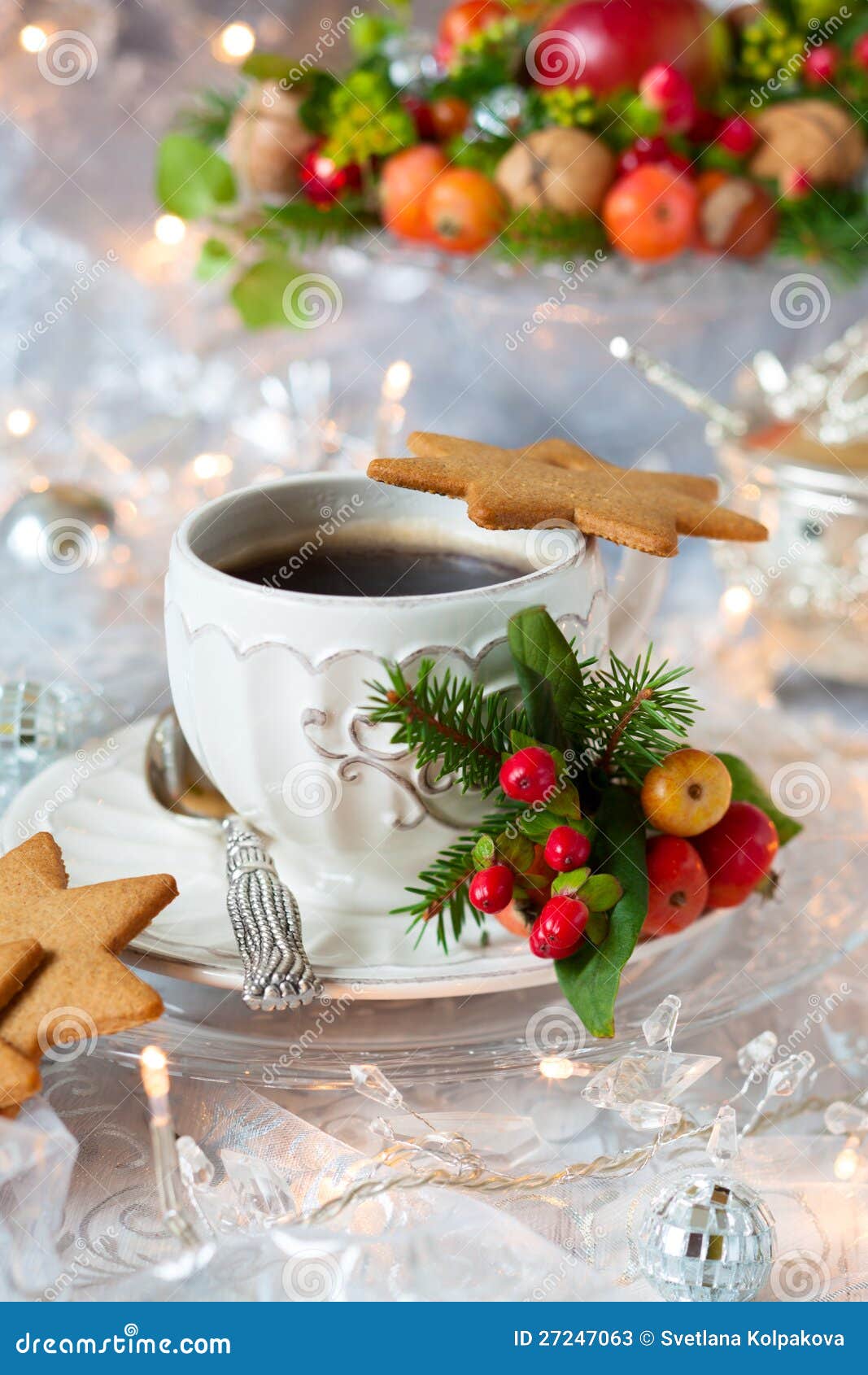 Coffee and Christmas Cookies Stock Image Image of horizontal
