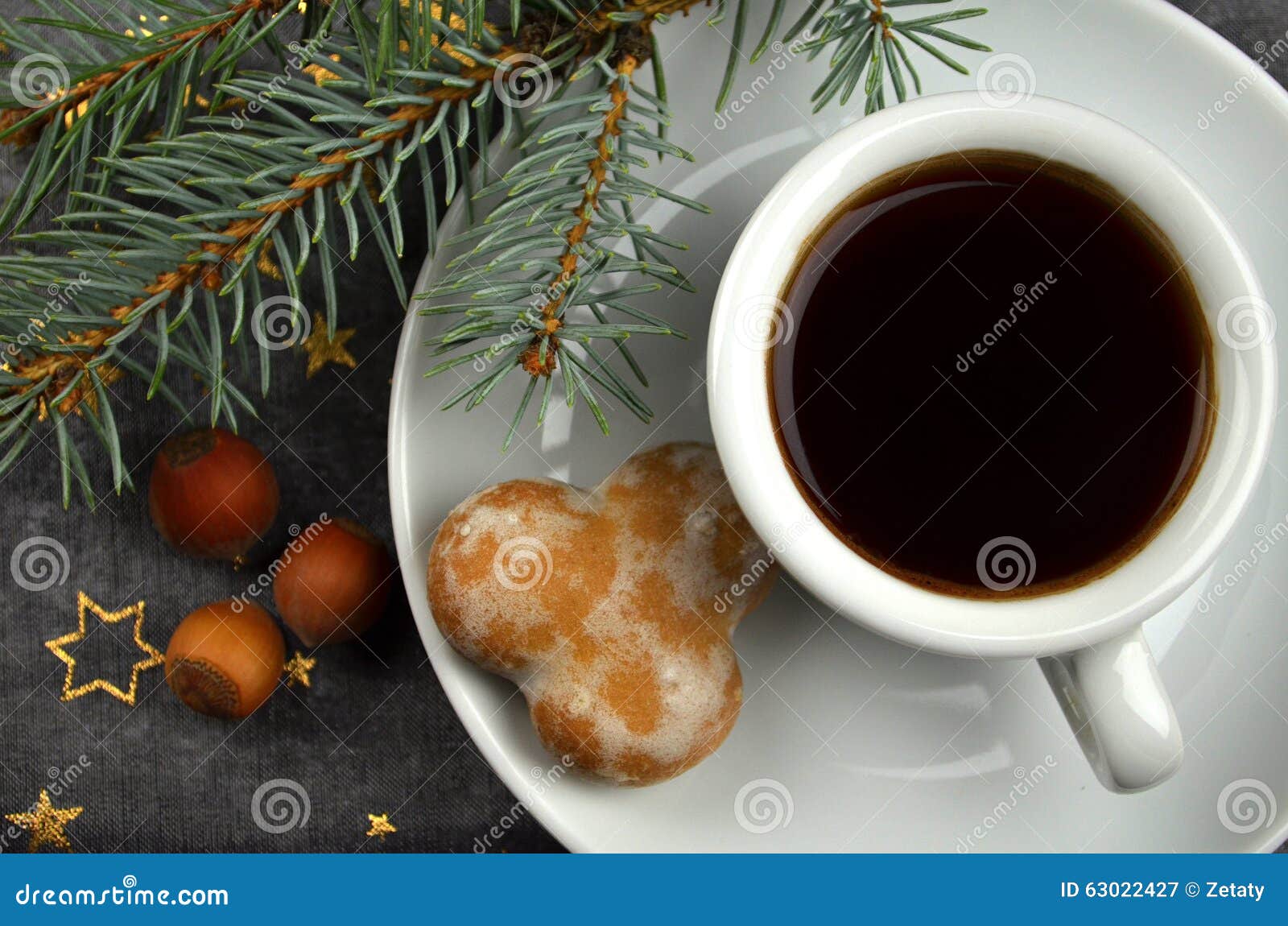 Coffee with Christmas Decorations Stock Image Image of color