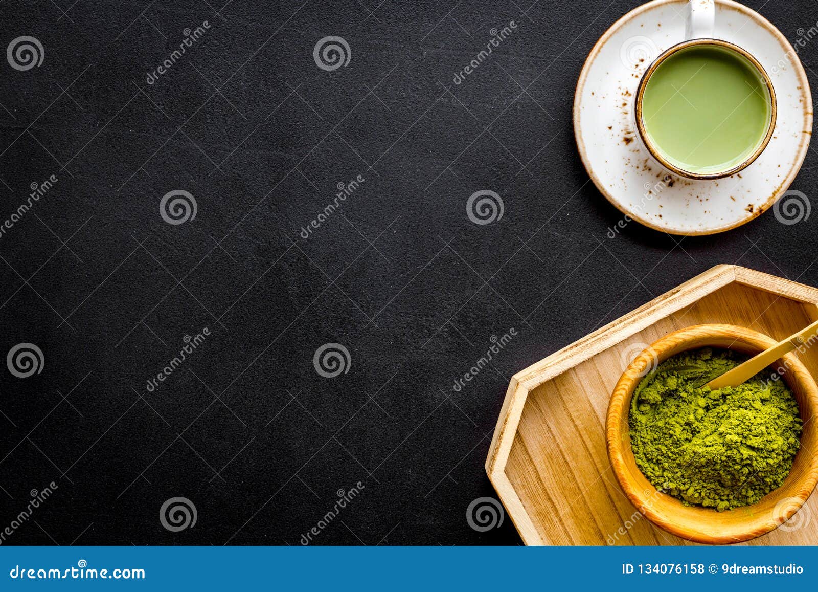 Coffee And Cocktails With Matcha Concept. Matcha Latte Near Bowl With Matcha Powder And ...