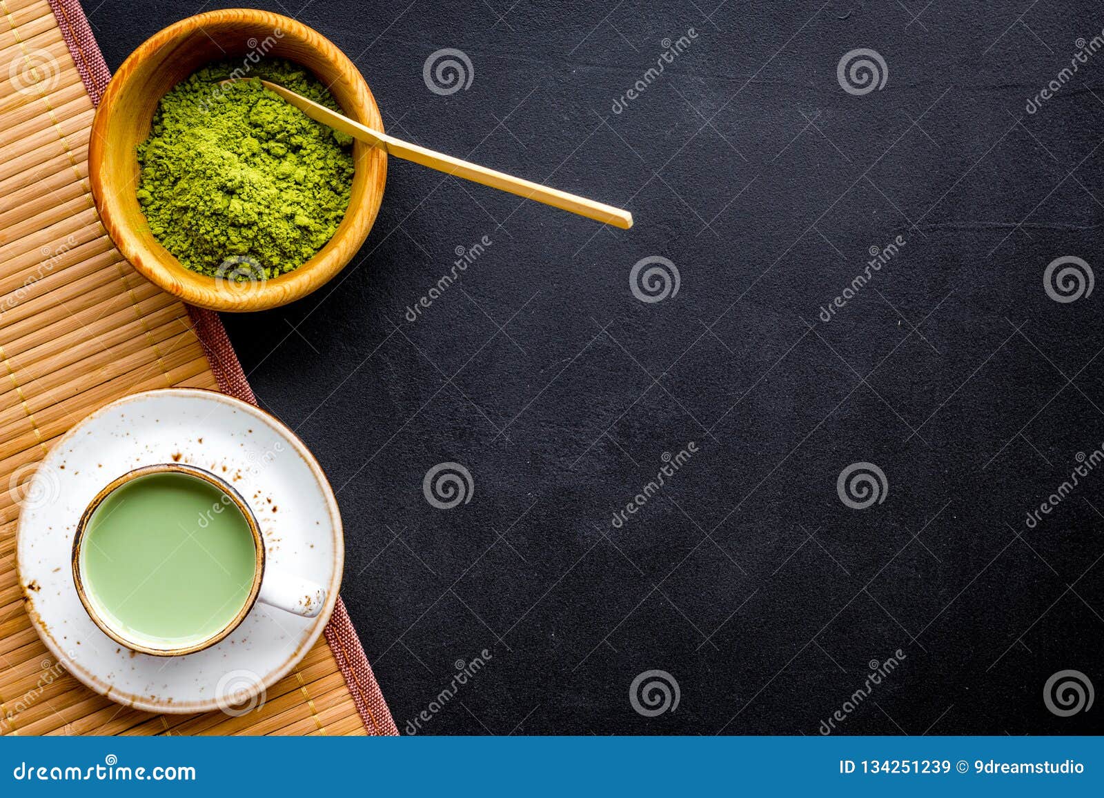 Coffee And Cocktails With Matcha Concept. Matcha Latte Near Bowl With Matcha Powder And ...