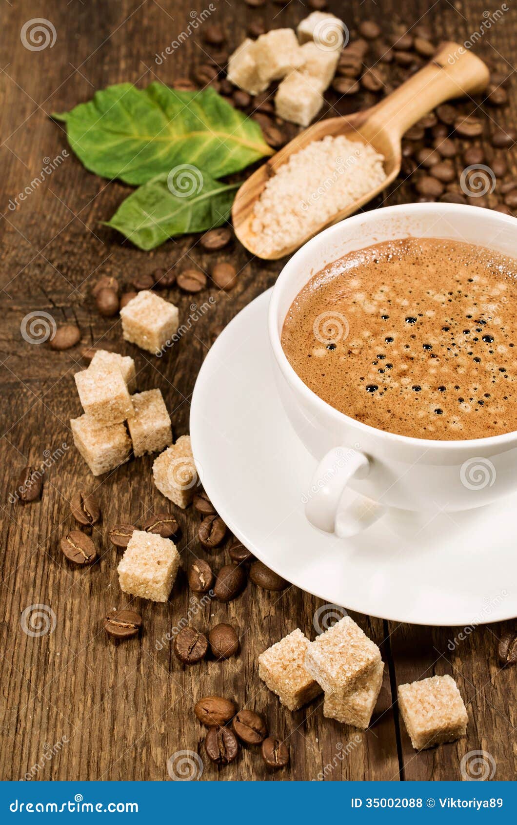 Coffee with Coffee Beans and Cane Sugar Stock Photo - Image of food ...