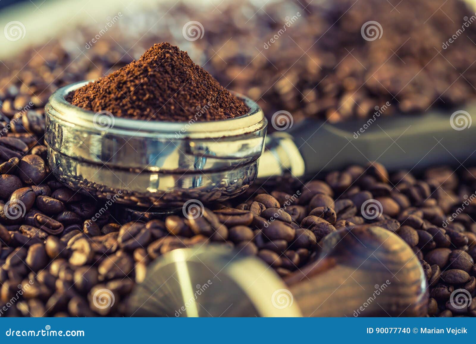 coffee.coffee beans. coffee beans and portafilter. toned image