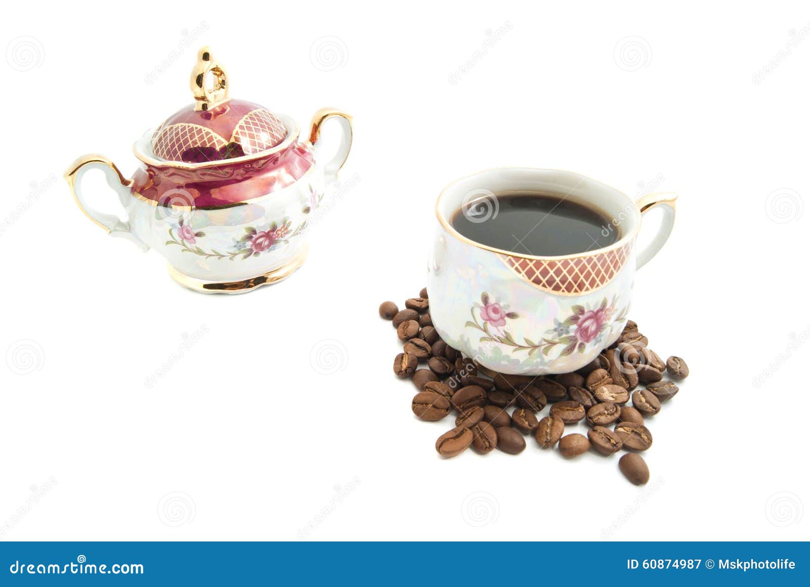 Coffee, Coffee Beans and Sugar Bowl Stock Image Image of roast, fresh