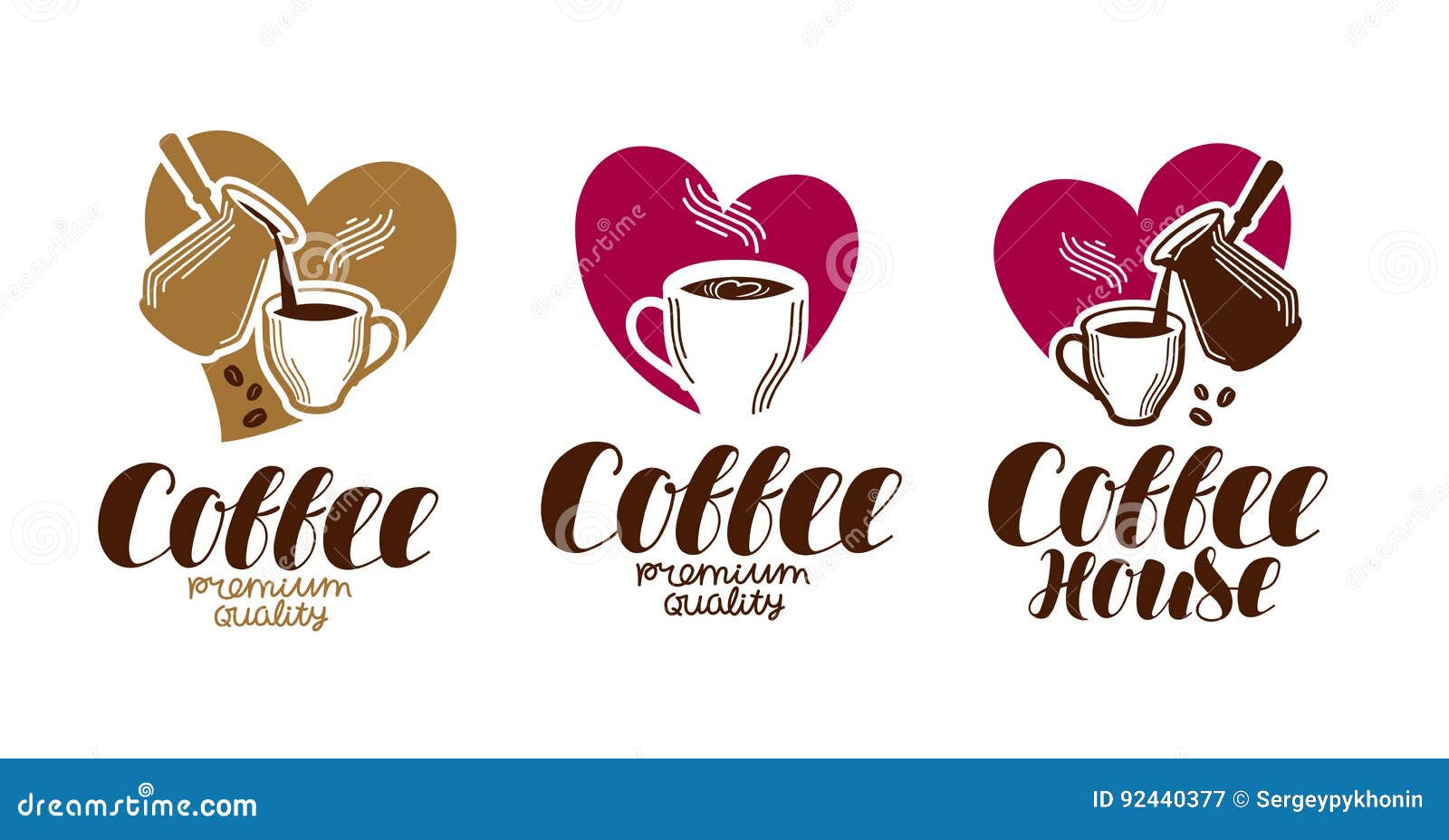 coffee, coffeehouse label set. cafe, cafeteria, hot drink logo or icon. handwritten lettering  