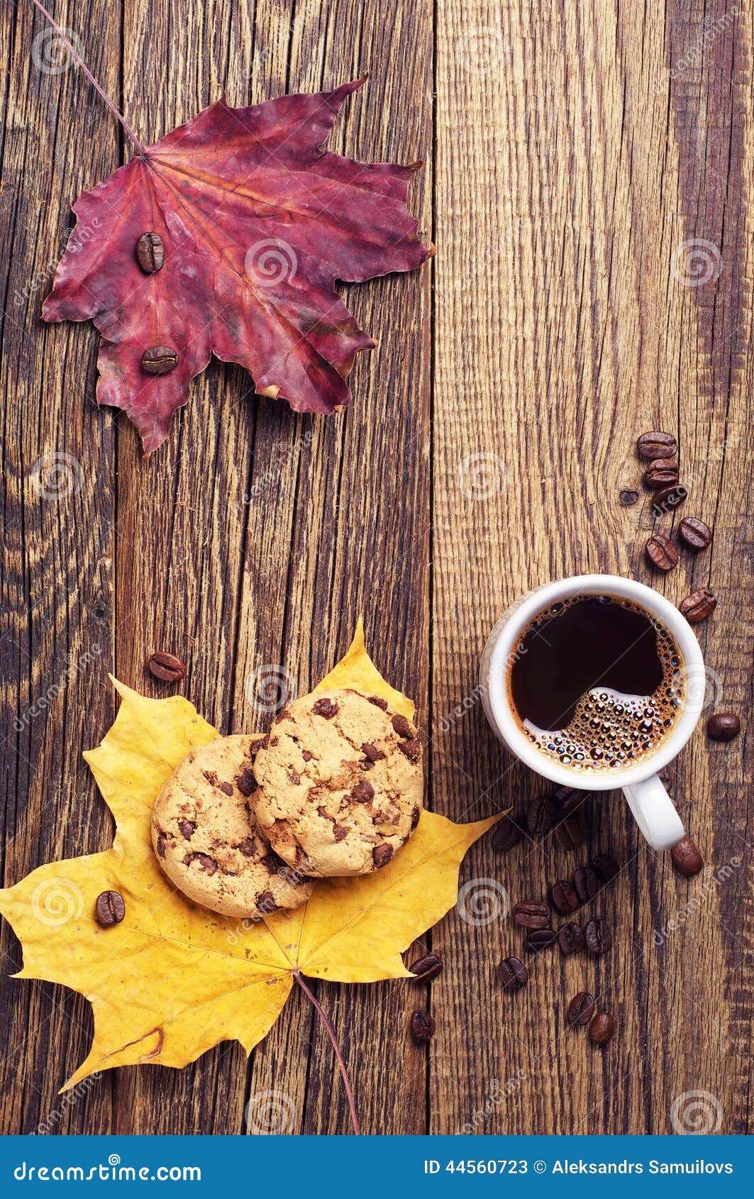 Coffee, Cookies and Autumn Leaves Stock Image - Image of leaves, dark ...