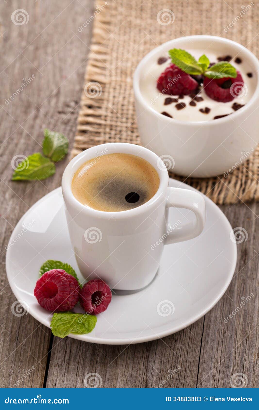 Coffee and Cream Dessert with Raspberries Stock Image Image of