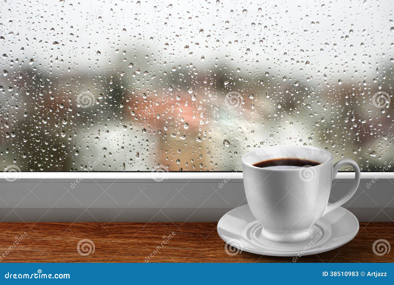 Coffee Cup Against Window with Rainy Day View Stock Image - Image ...