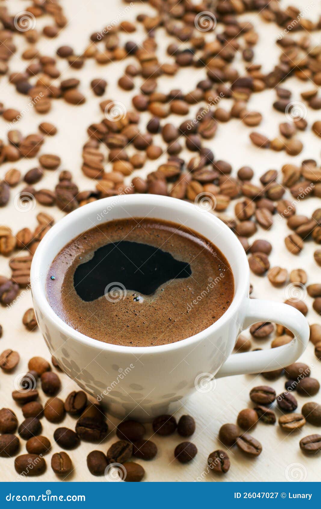 Coffee cup and beans stock image. Image of color, closeup 26047027