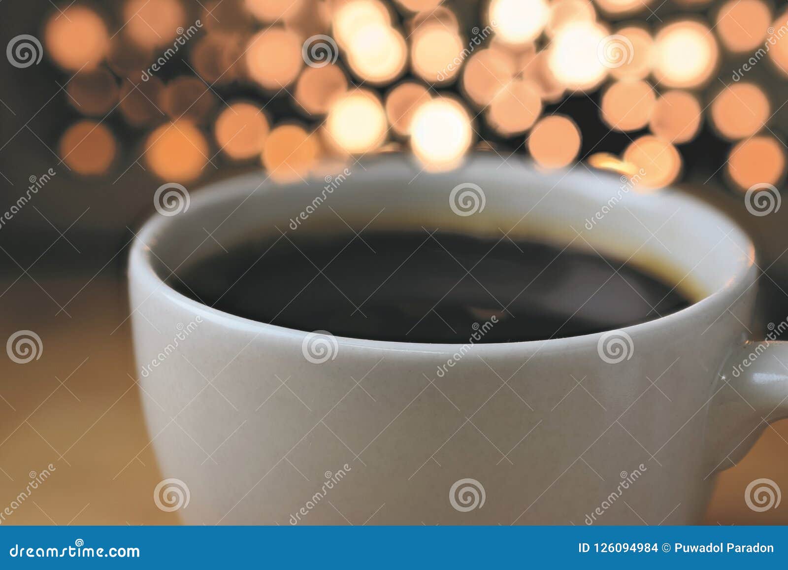 Coffee Cup with Blurred Lights Stock Photo Image of wooden, color 126094984