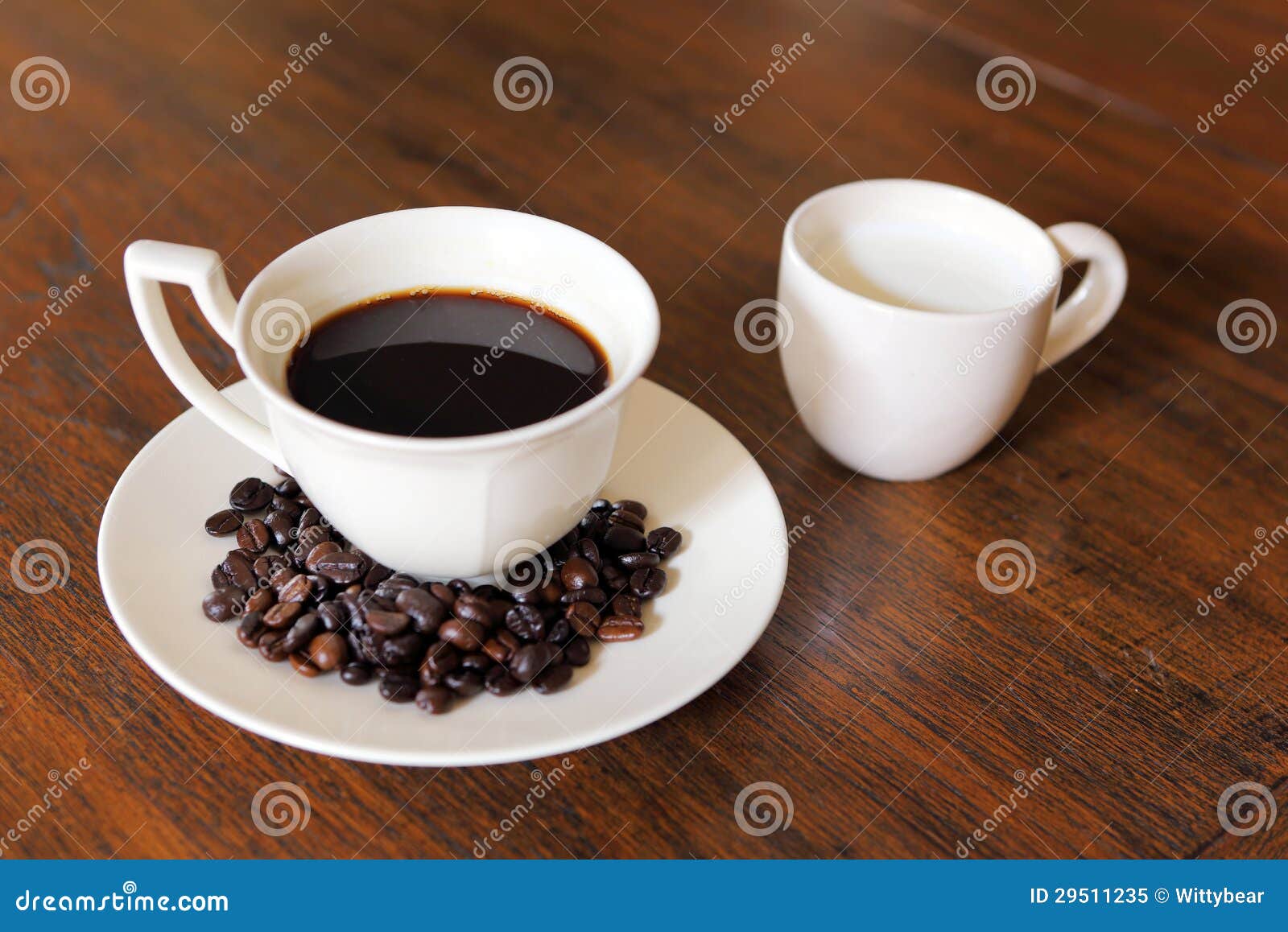 Coffee Cup with Coffee Beans and Milk on Grunge Wo Stock Image Image