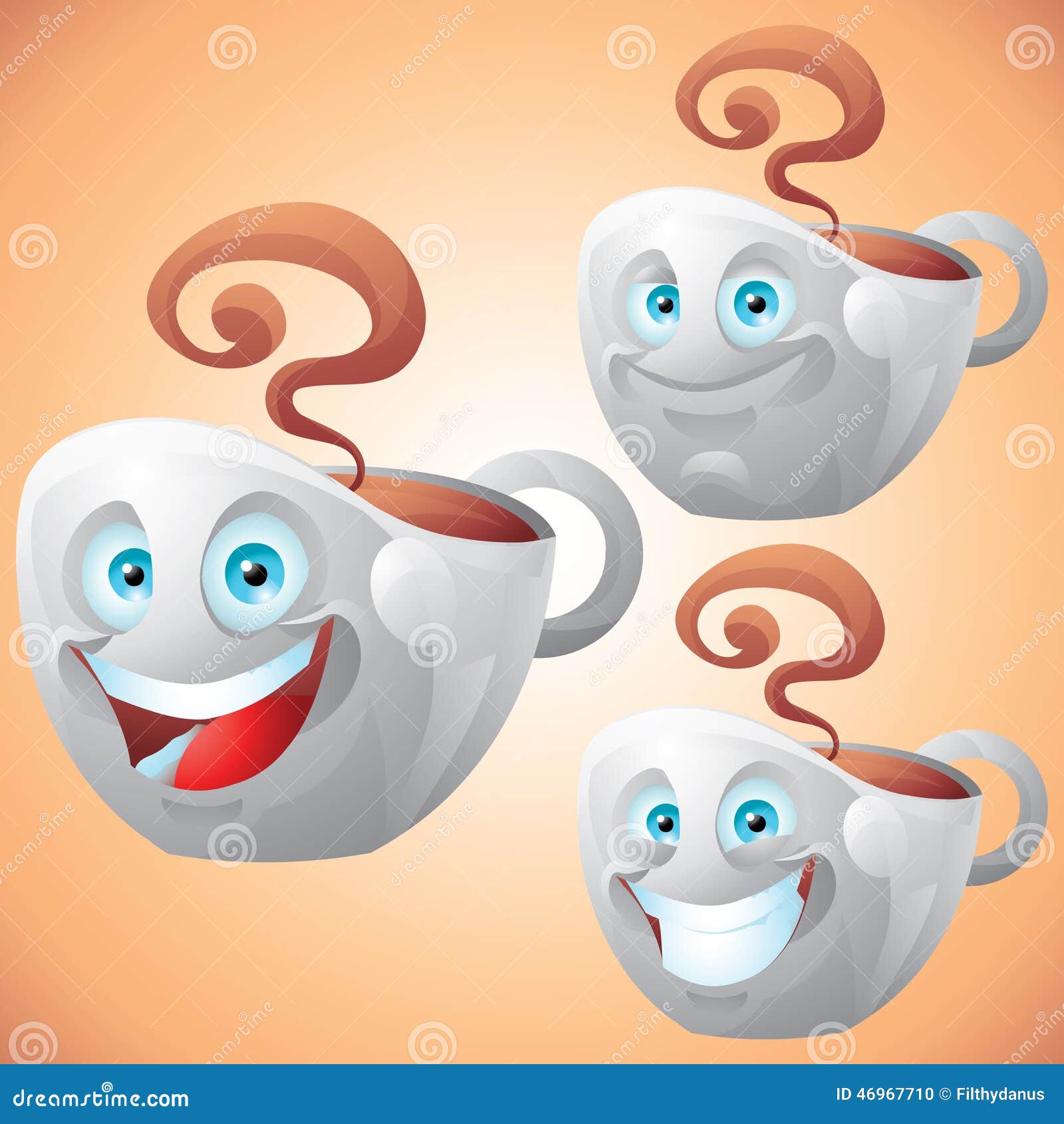 Coffee Cup Face Expressions Cartoon Character Stock Vector