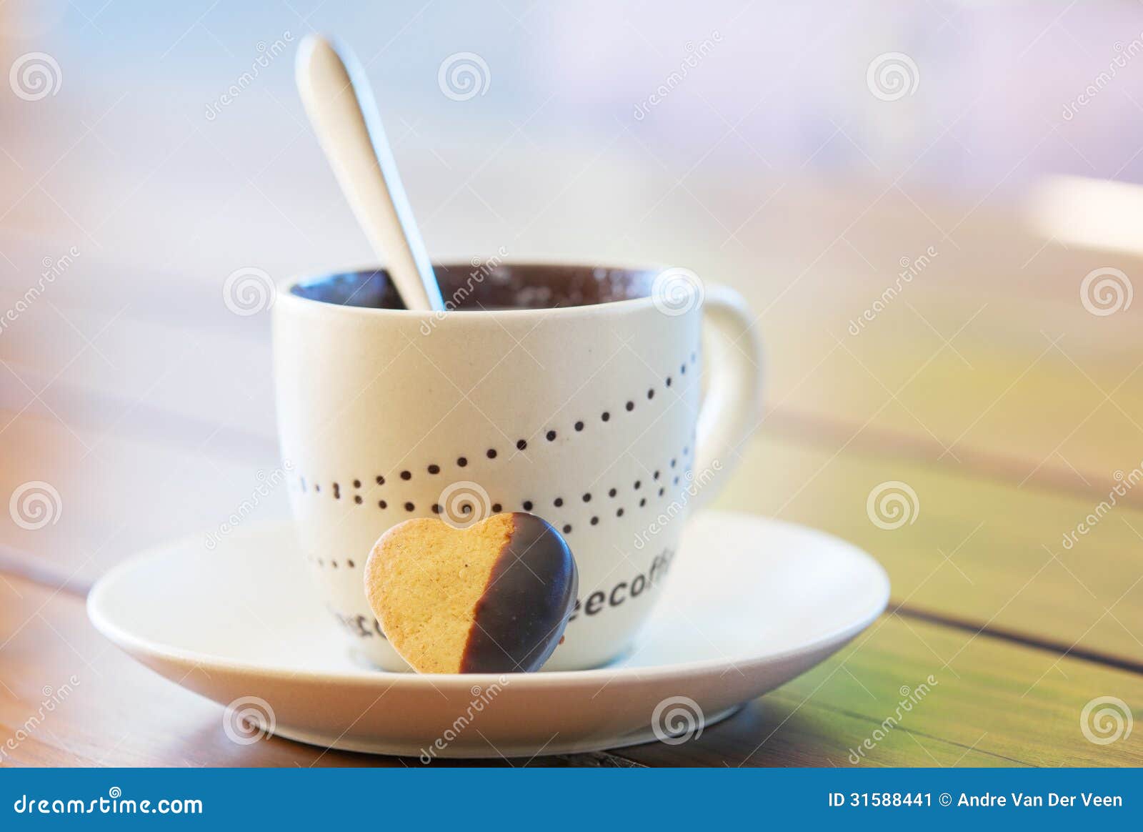 Coffee Cup and Heart Shaped Shortbread Biscuit Stock Image Image of