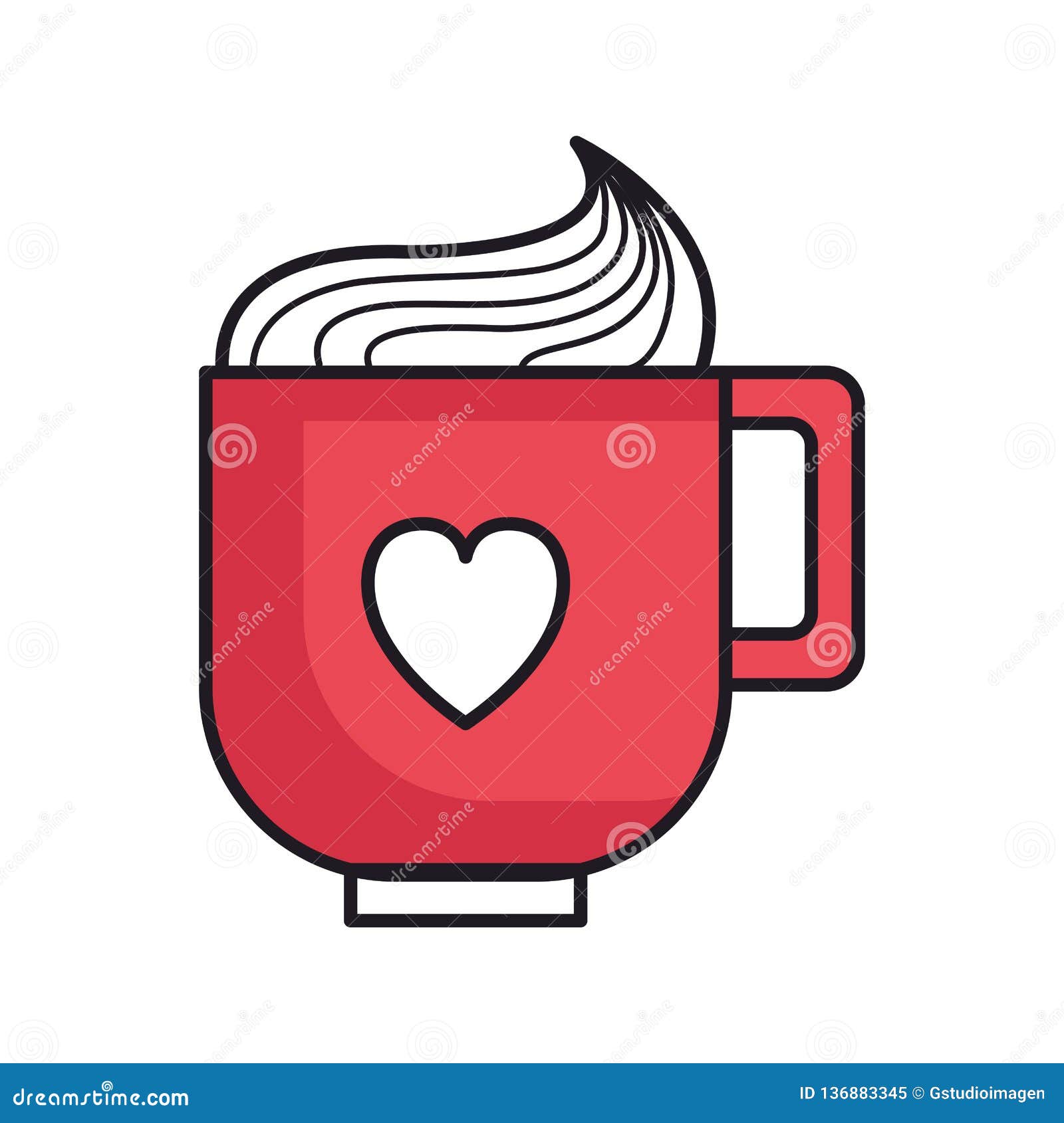 Coffee cup with heart stock vector. Illustration of dessert 136883345
