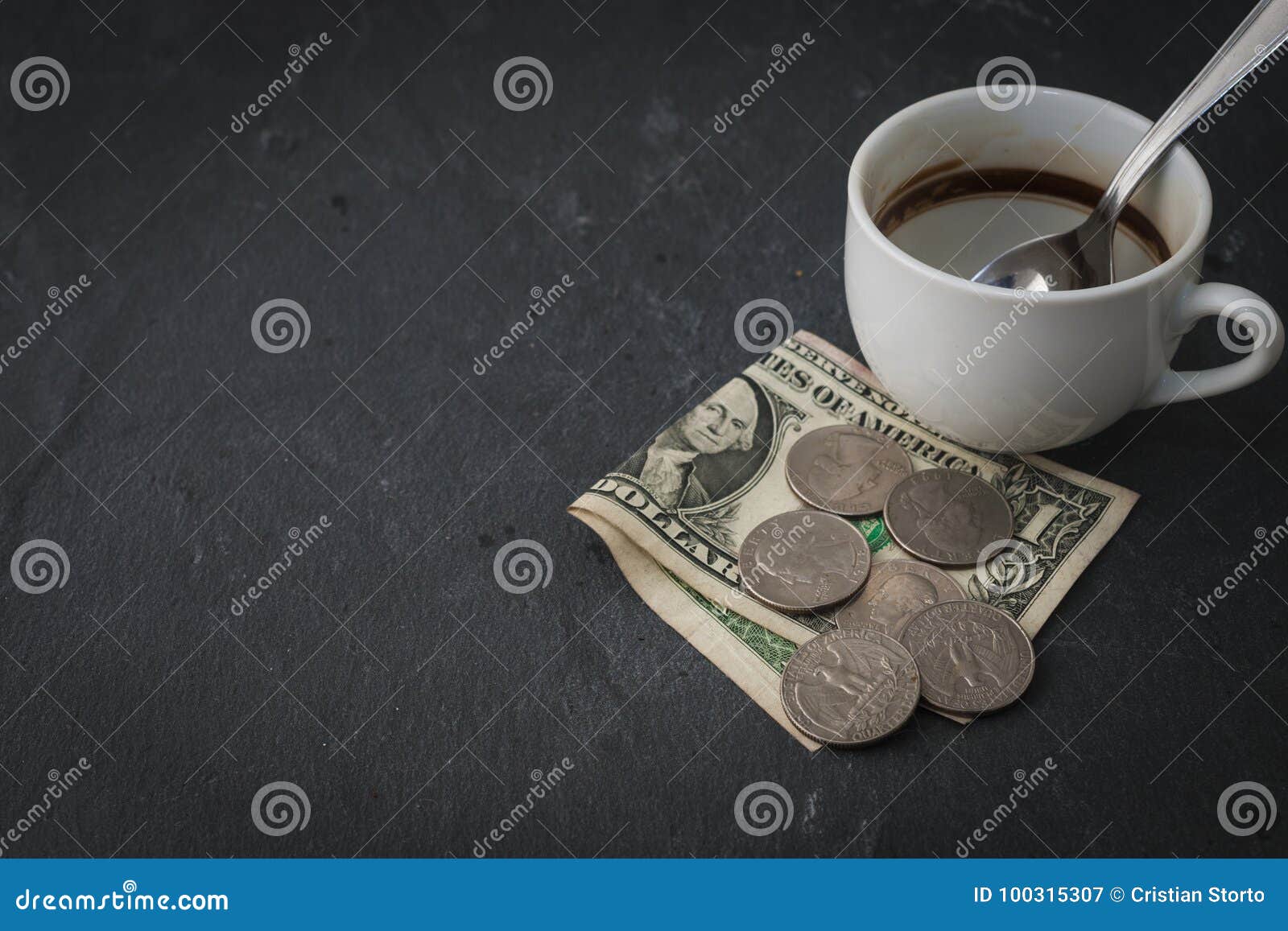 Coffee cup and money stock image. Image of empty, text 100315307