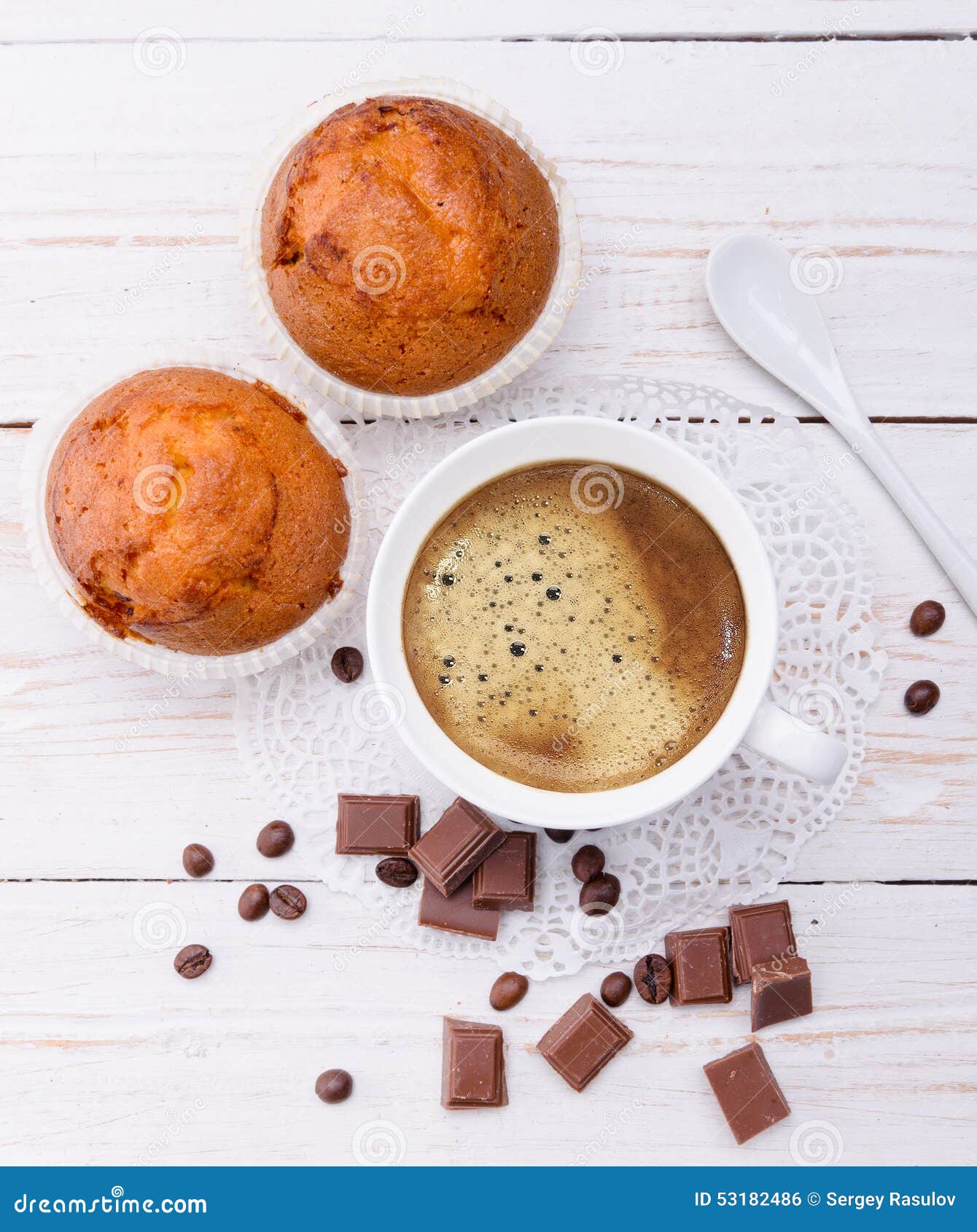 Coffee cup with a muffin . stock photo. Image of drink 53182486