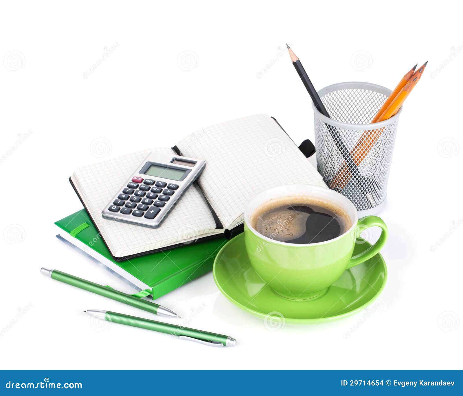 Coffee Cup and Office Supplies Stock Photo Image of office, device