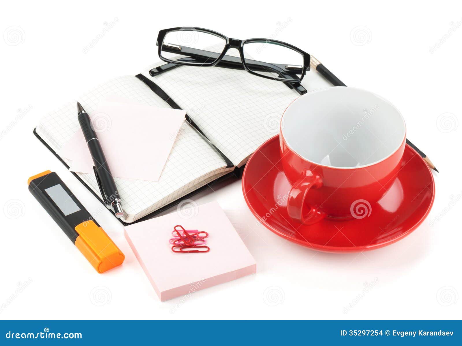 Coffee Cup and Office Supplies Stock Photo Image of notebook, device
