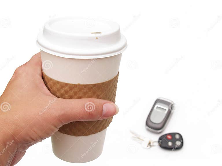 Coffee cup, phone and keys stock image. Image of java 2917863