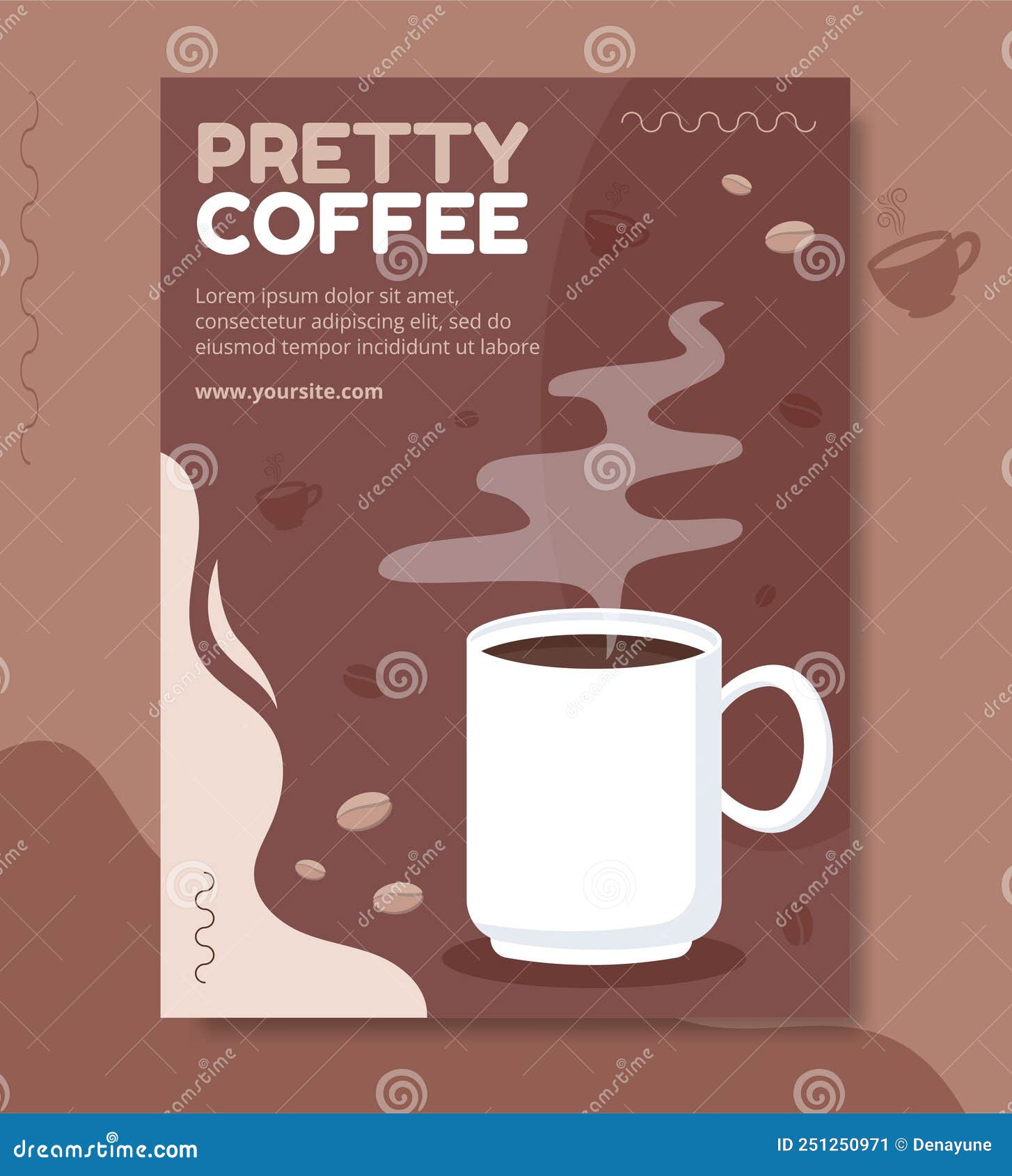 Coffee Cup Poster Template Flat Cartoon Background Vector Illustration