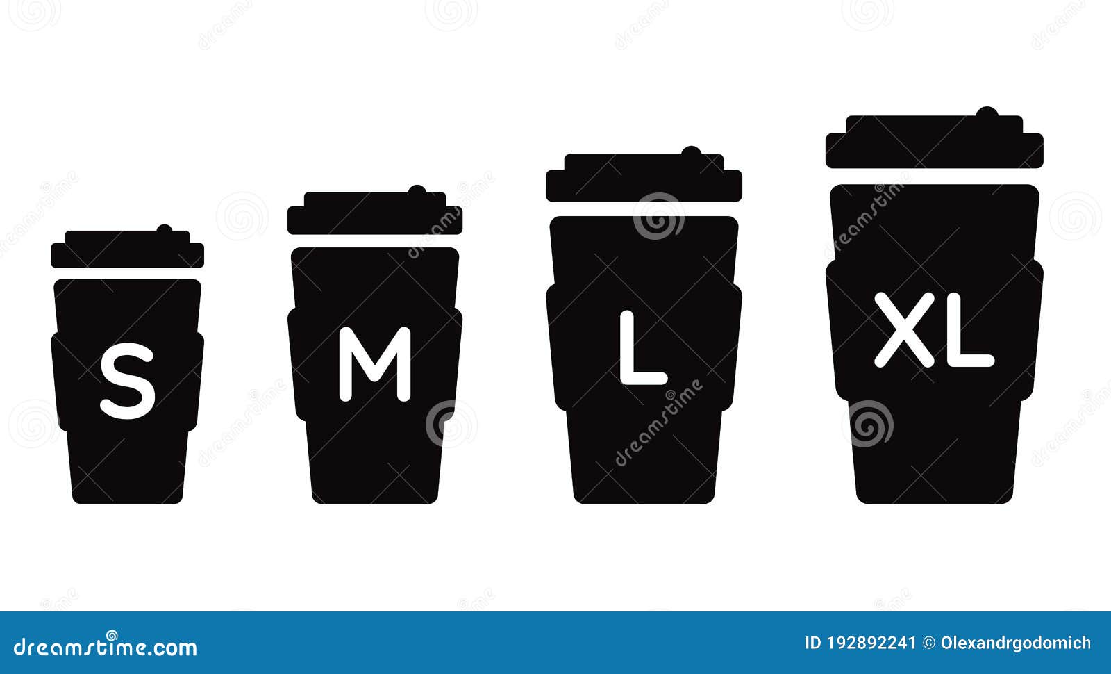 Coffee Cup Size S M L XL. Different Size - Small, Medium, Large and Extra  Large. Black Coffeecup Icons Set Stock Illustration - Illustration of  plastic, cafe: 192892241