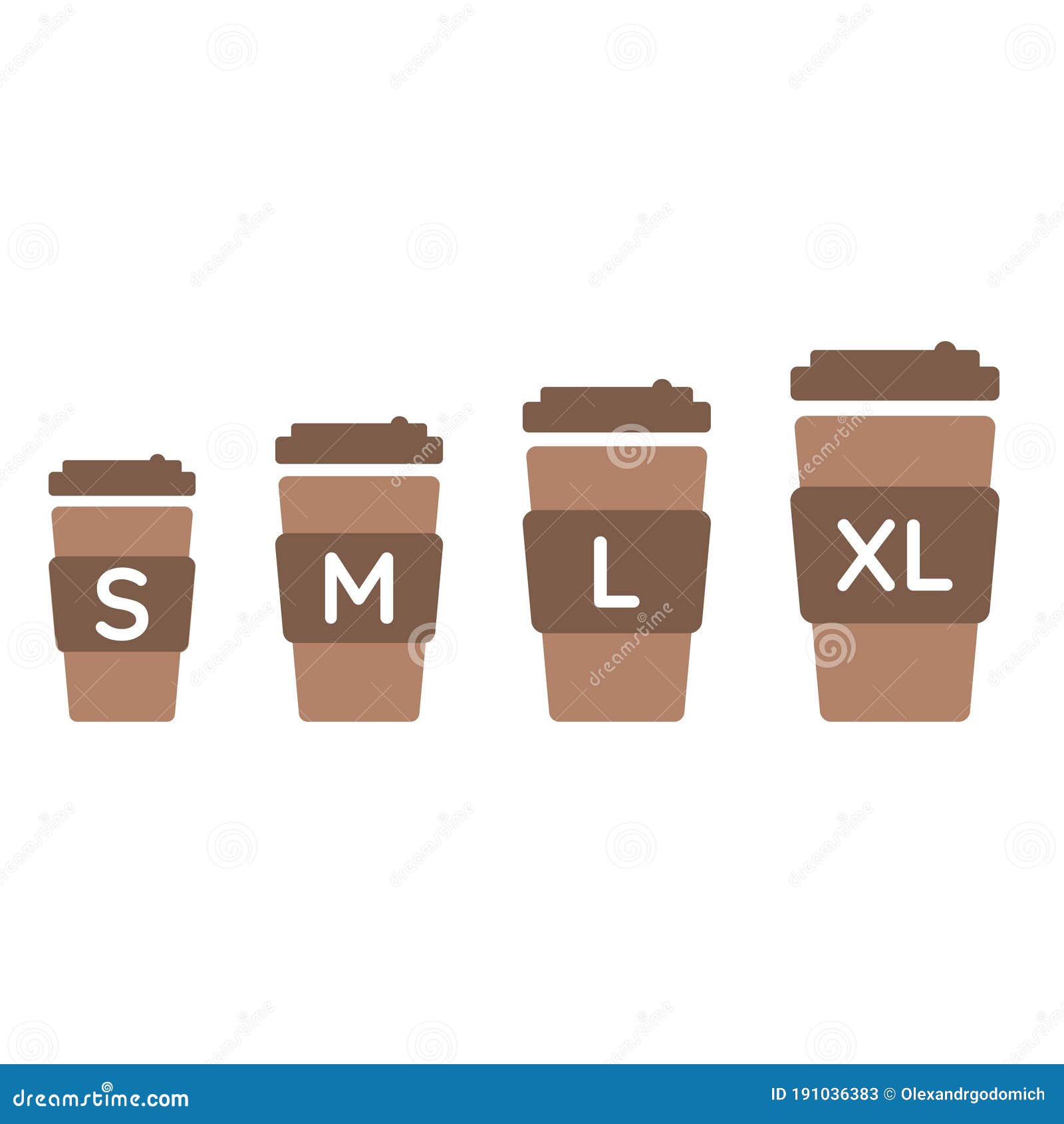 Coffee Cup Sizes Set S M L XL. Different Size - Small, Medium