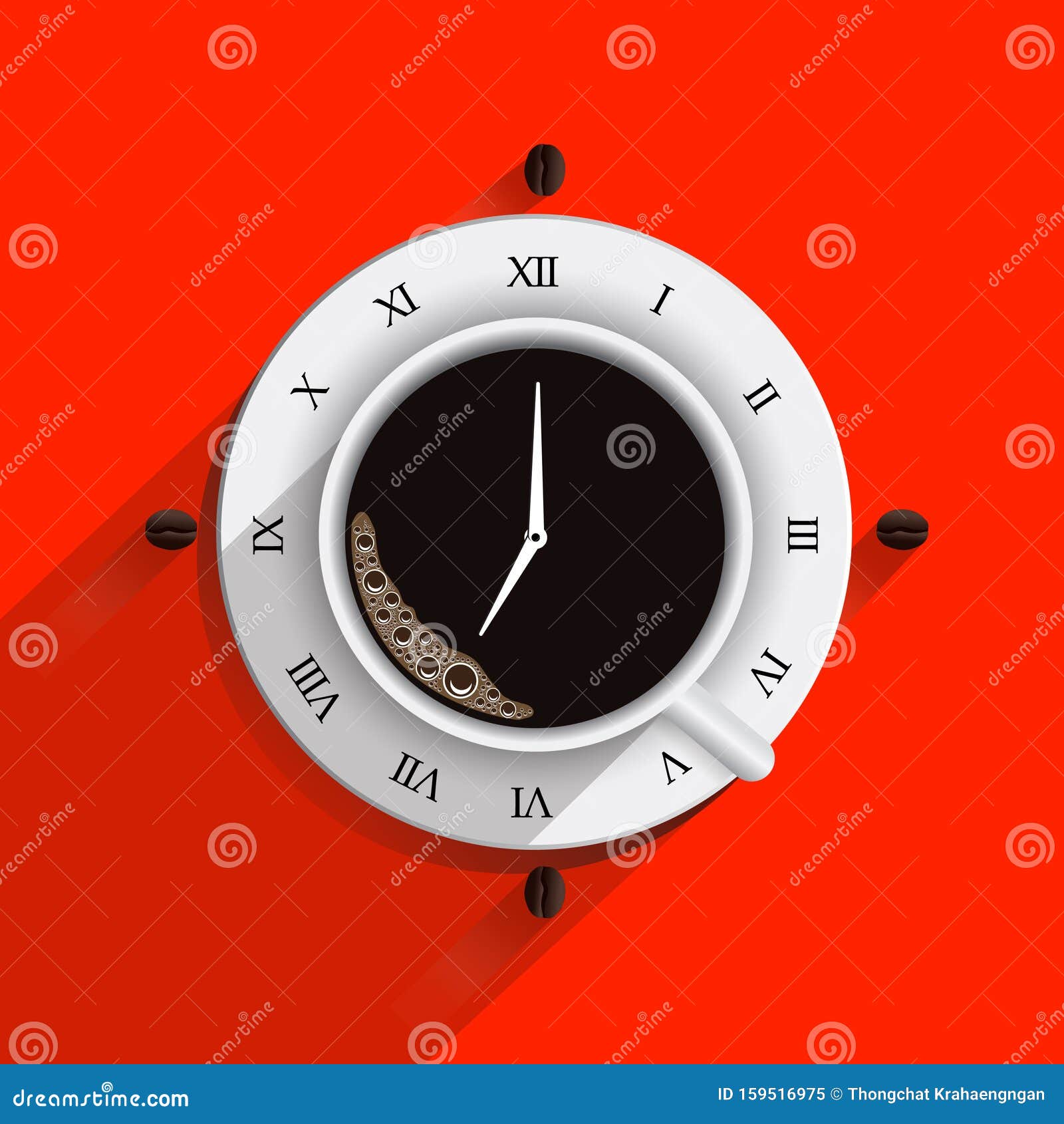 Coffee Cup with Wall Clock Time Stock Vector Illustration of