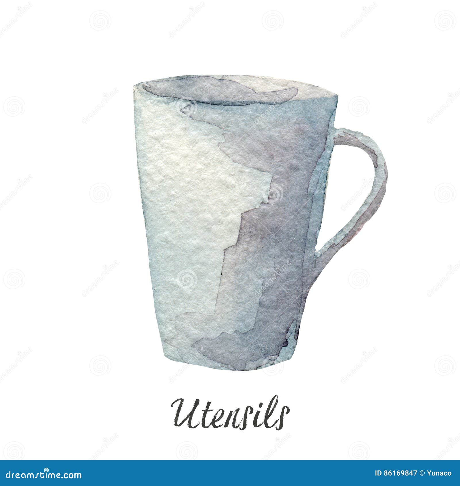Coffee Cup, Watercolor Illustration on White Kitchen Utensils Series